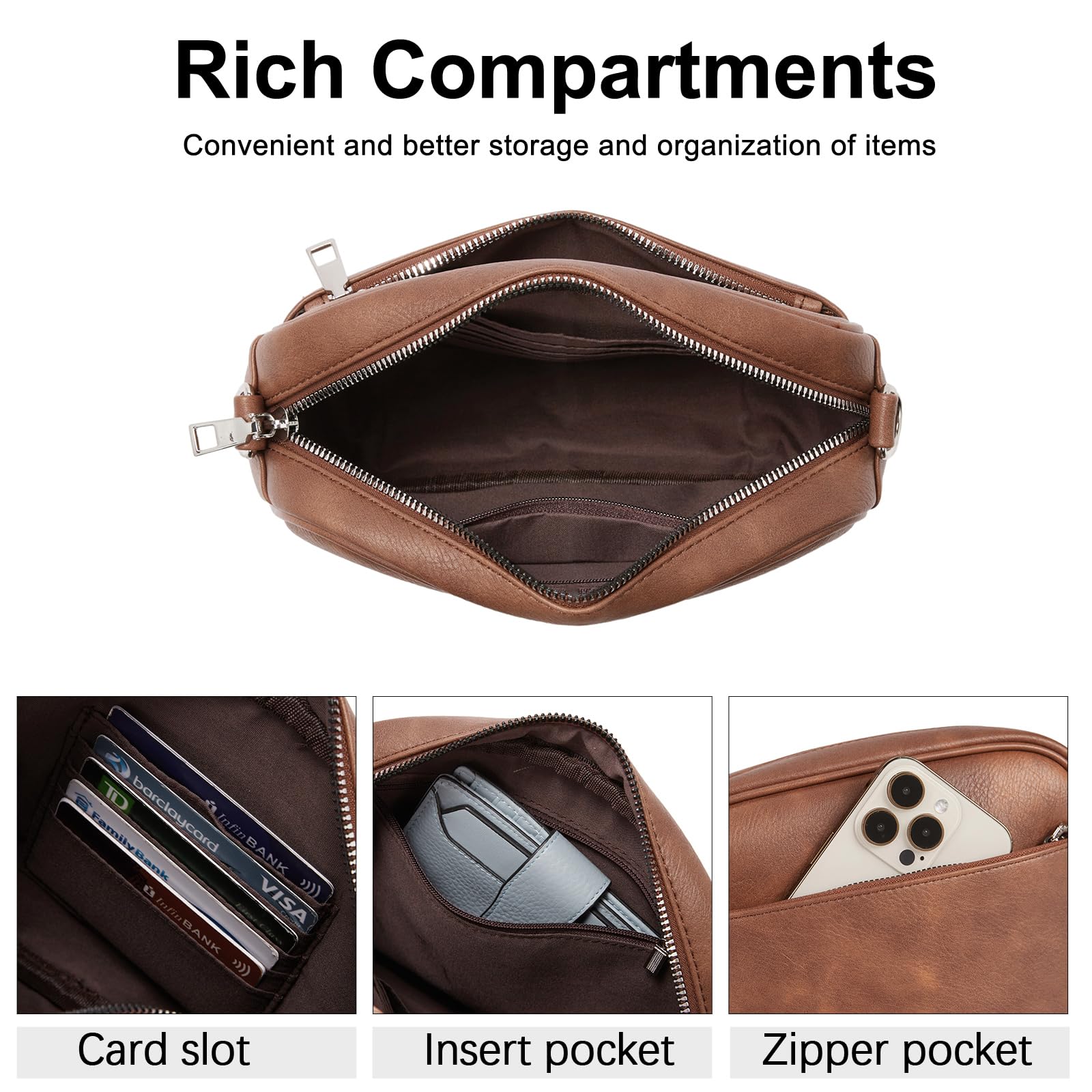 CLUCI Vegan Leather Crossbody Bags for Women - Adjustable Wide Strap Shoulder Handbag Purse | Perfect for Work, Travel & Everyday Use