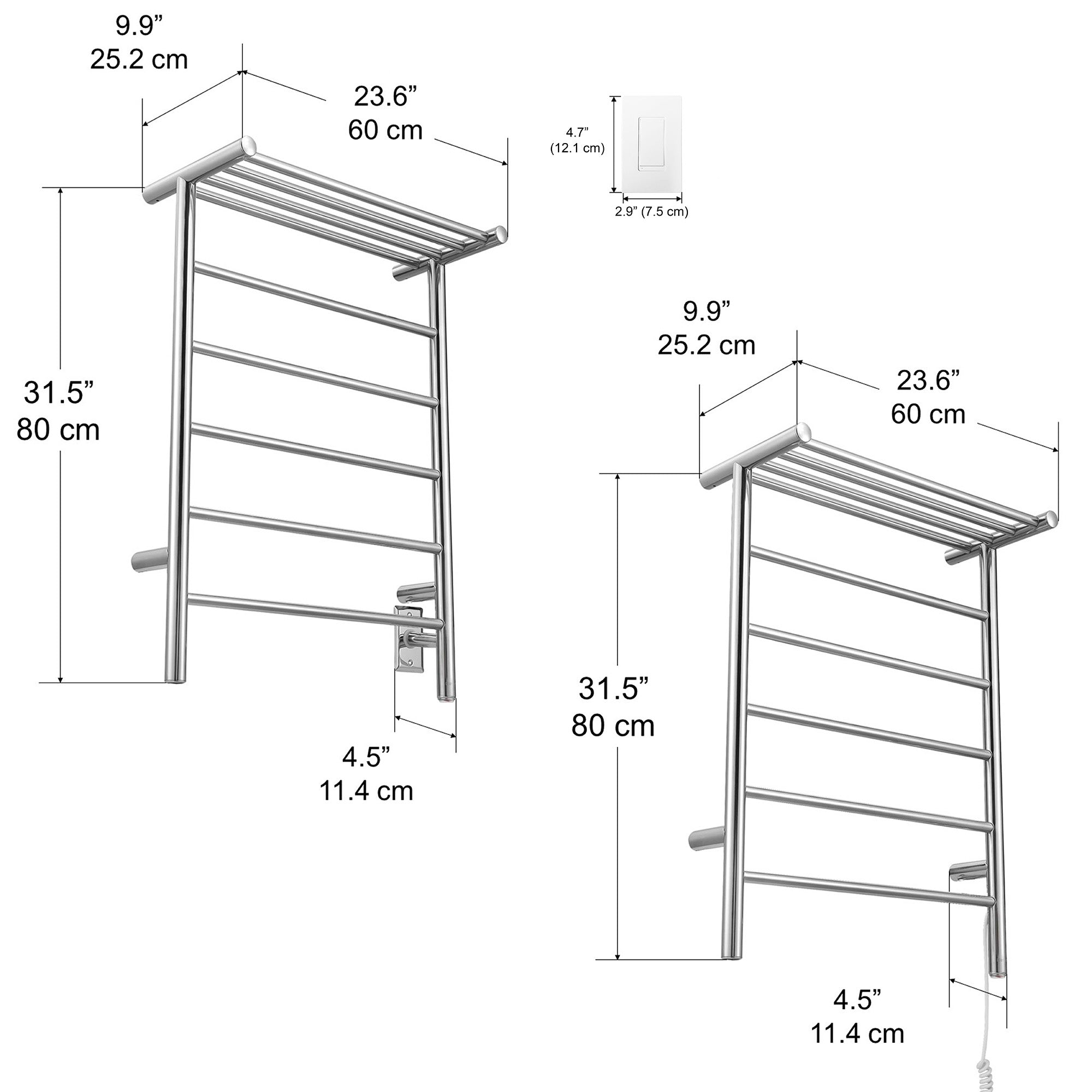 Miazzo 5 Bar Electric Wall Mount Towel Warmer with Shelf - Plug In or Hardwire, Polished Stainless Steel, WiFi Timer - Perfect for Bathroom, Spa, Gym & Luxury Home Heating