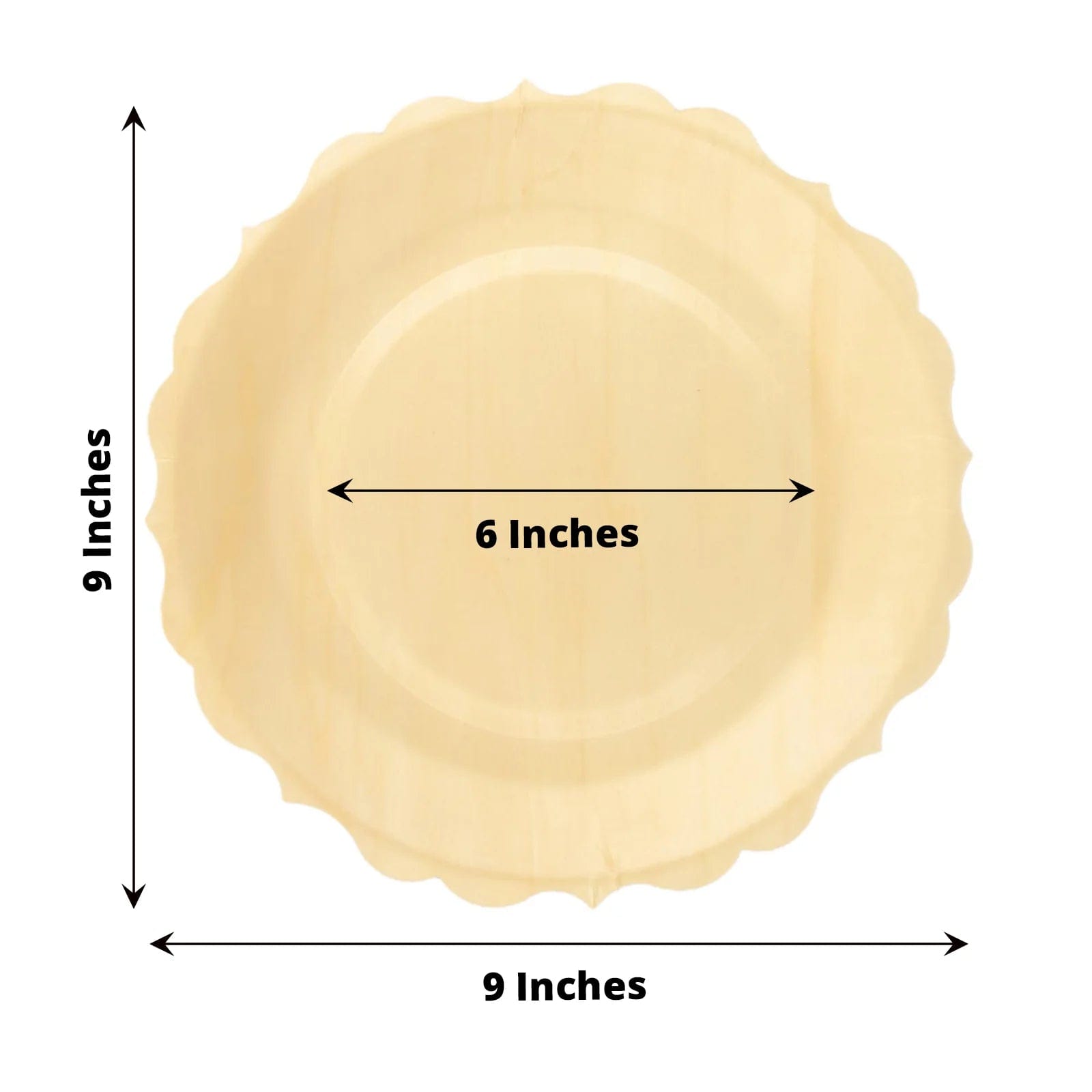 12-Pack 9-Inch Natural Birch Wood Dinner Plates with Scalloped Rim - Eco-Friendly Disposable Tableware for Parties, Picnics & Wedding Receptions