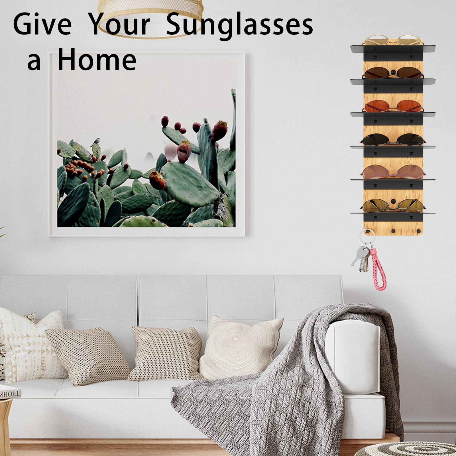 Premium Sunglasses & Eyeglasses Storage Organizer - Wall Mounted Display Rack Holder for Bedroom, Living Room, Entryway (Black) - Perfect for Home, Office & Travel Organization