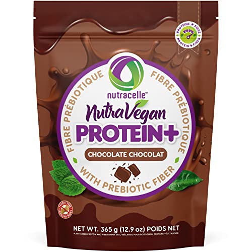 Nutracelle Nutravegan Plant-Based Vegan Protein Powder with Prebiotic Fiber for Weight Management - Chocolate Flavor, 360g (24 Scoops) - Ideal for Smoothies, Baking & Post-Workout Recovery