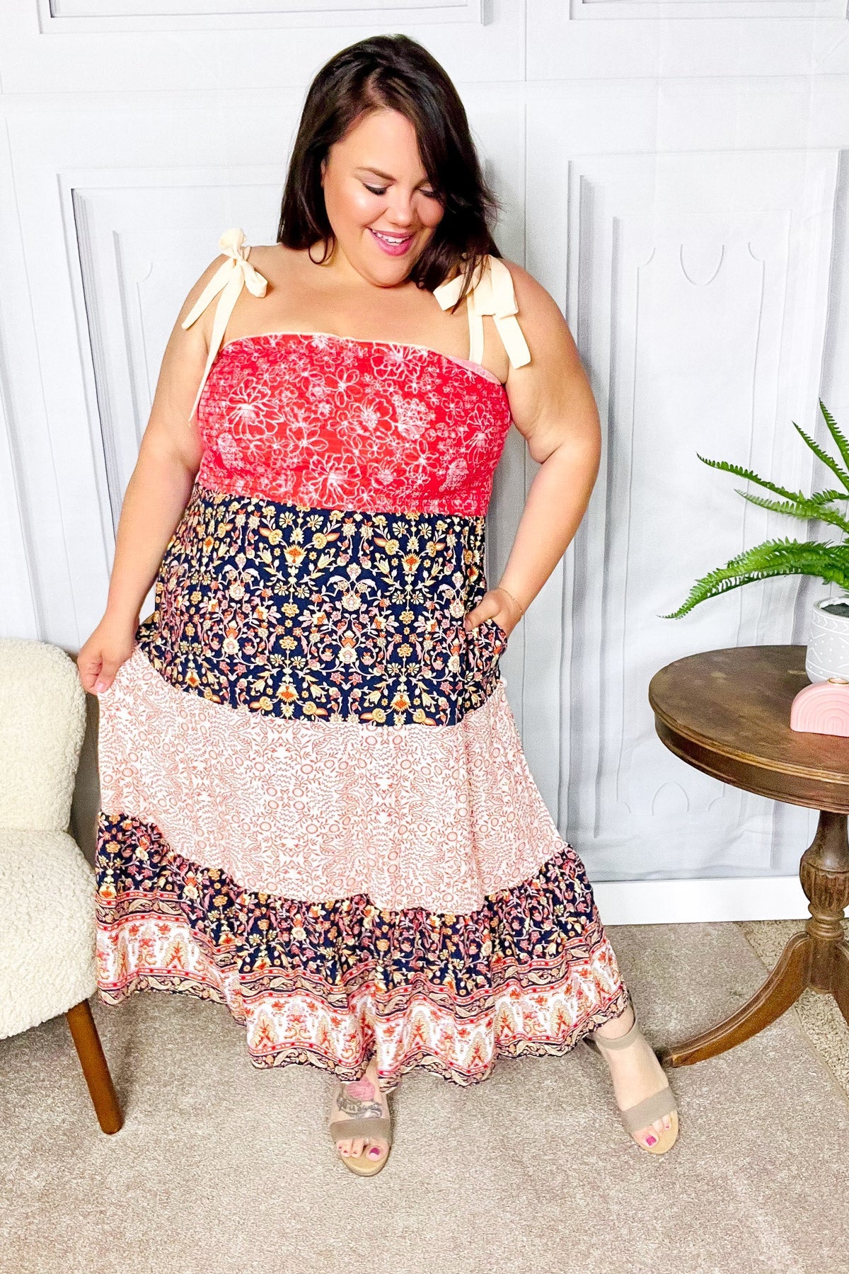 Orange Floral Smocked Tube Top Tiered Maxi Dress - Boho Summer Beach Dress for Vacation, Pool Party & Music Festival