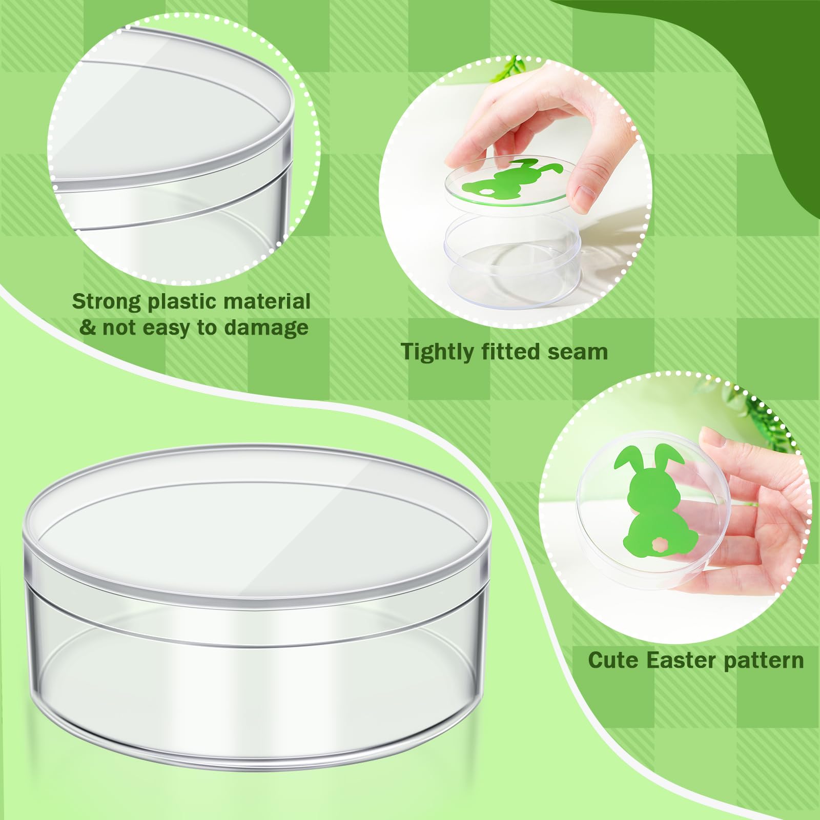 36 Pack Easter Candy Acrylic Boxes with Bunny Lid - Clear Round Treat Containers for Cookies, Sweets & Party Favors - Perfect for Easter Baskets, Gift Giving & Holiday Celebrations