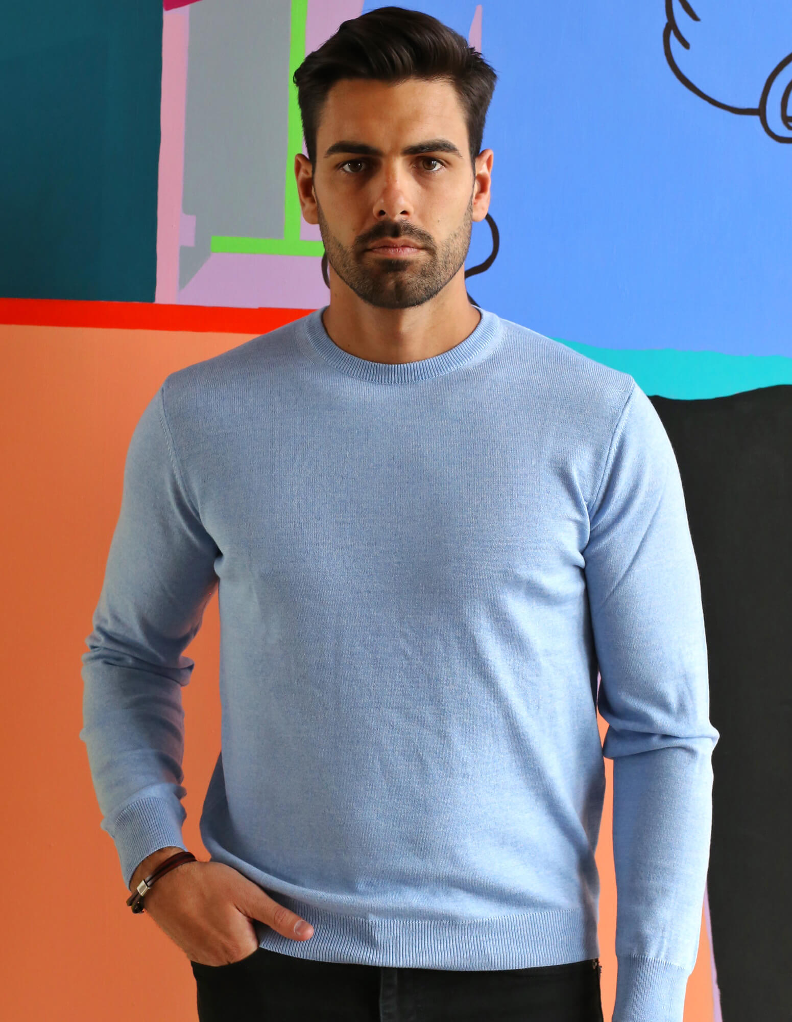 Soft Merino Wool Crew Neck Sweater for Women - Baby Blue | Warm & Cozy Winter Pullover for Casual Wear & Outdoor Activities