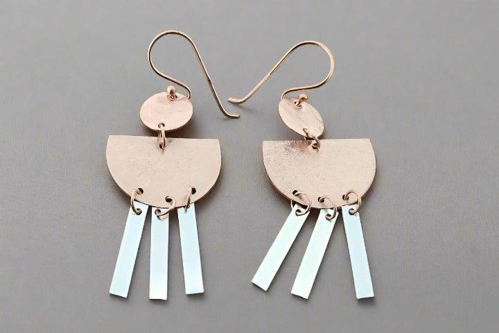 Elegant Atum Chandelier Drop Earrings in Silver & Rose Gold - Perfect for Weddings, Parties, and Evening Events