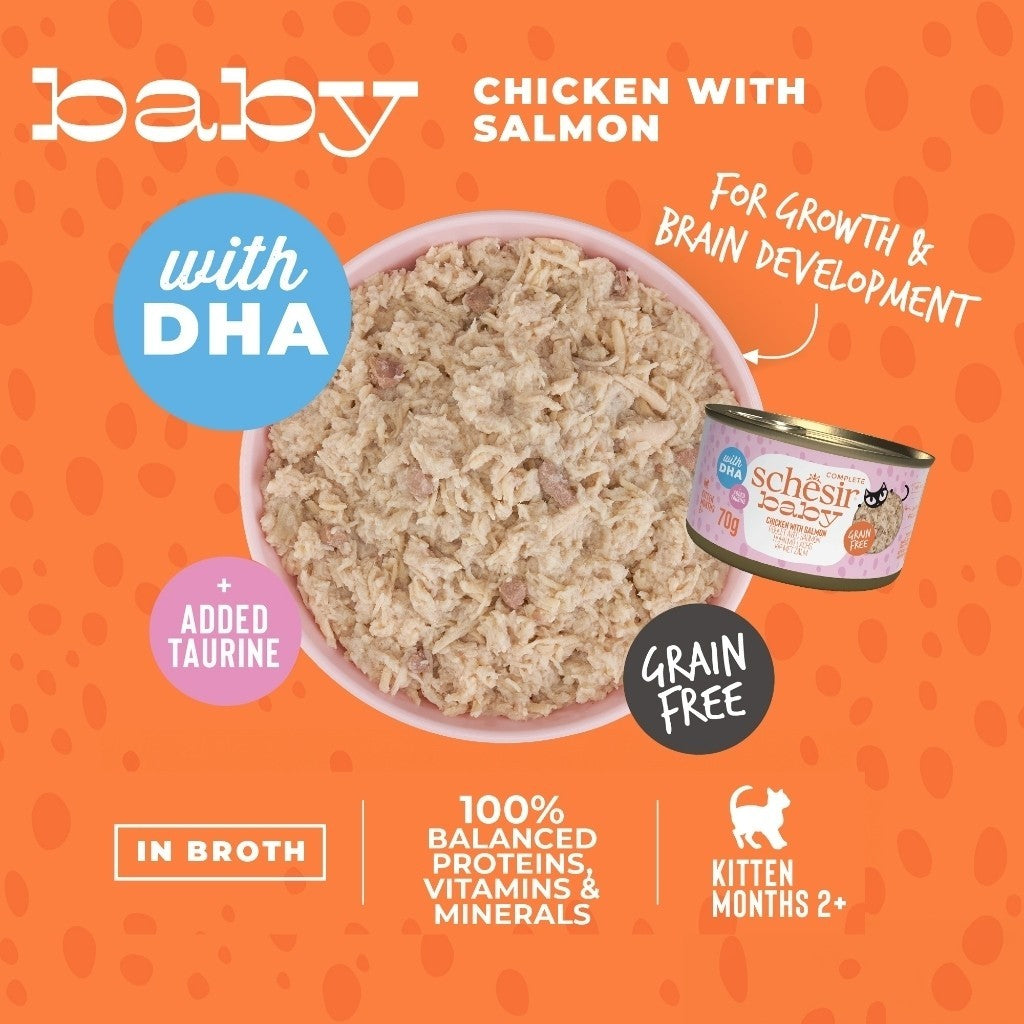 Schesir Grain-Free Kitten Wet Food - Complete & Balanced Nutrition with Wholefood Fillet & Velvet Mousse (70g) - Perfect for Growing Kittens and Picky Eaters