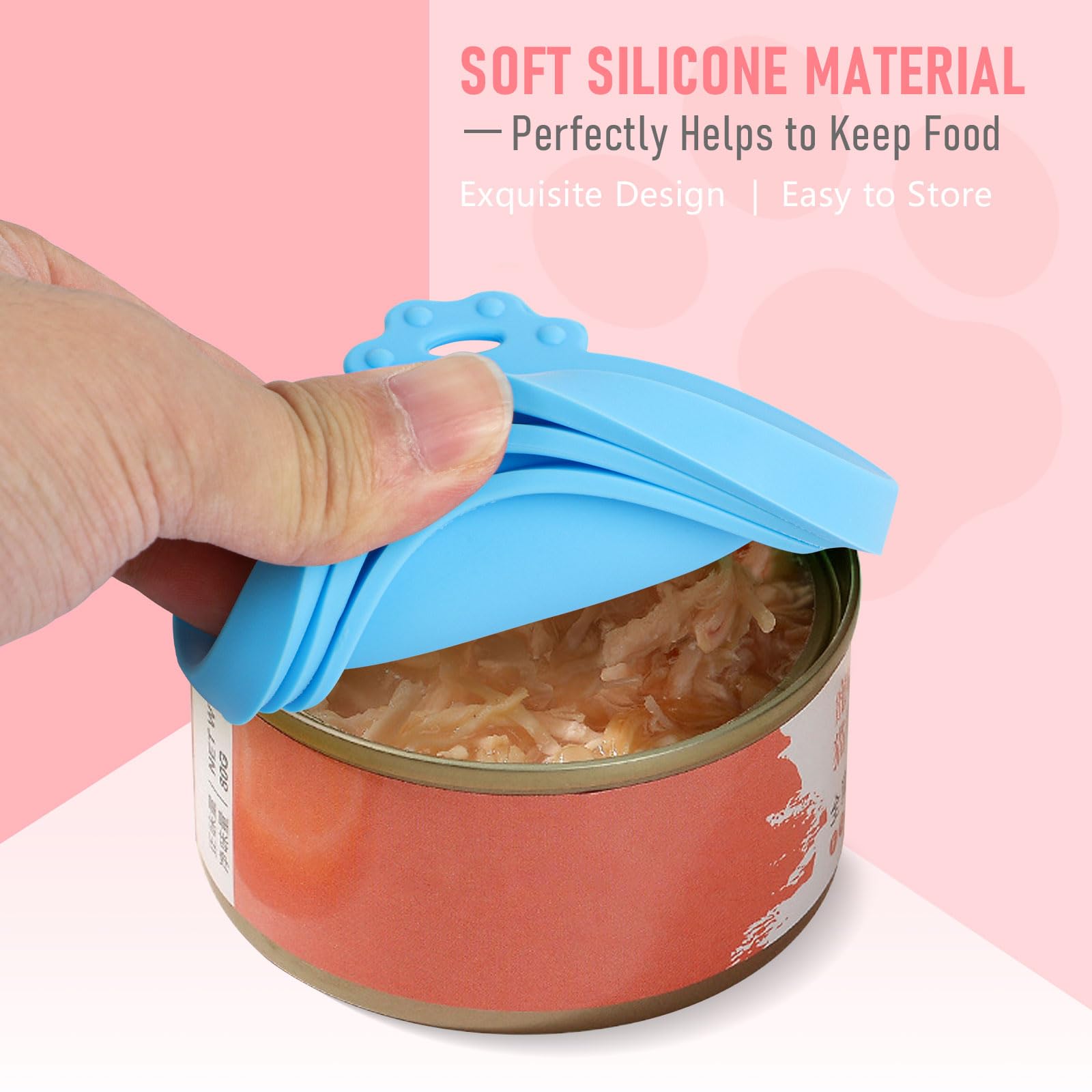 KUIING 3PCS Silicone Pet Food Can Covers with Spoon - for Cat Dog Feeding Jars (Pink Blue) - Keep Food Fresh