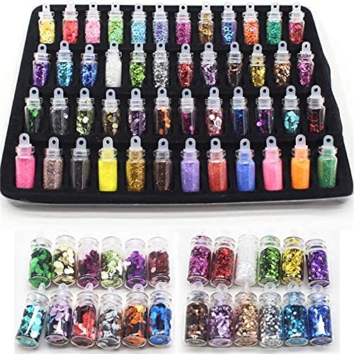 COSLUXE 3D Glitter Nail Art Set - 48 Bottles Multicolor Nail Decorations for DIY Manicure, Salon & Party Nail Designs | Perfect for Nail Artists, Home Use & Professional Salons