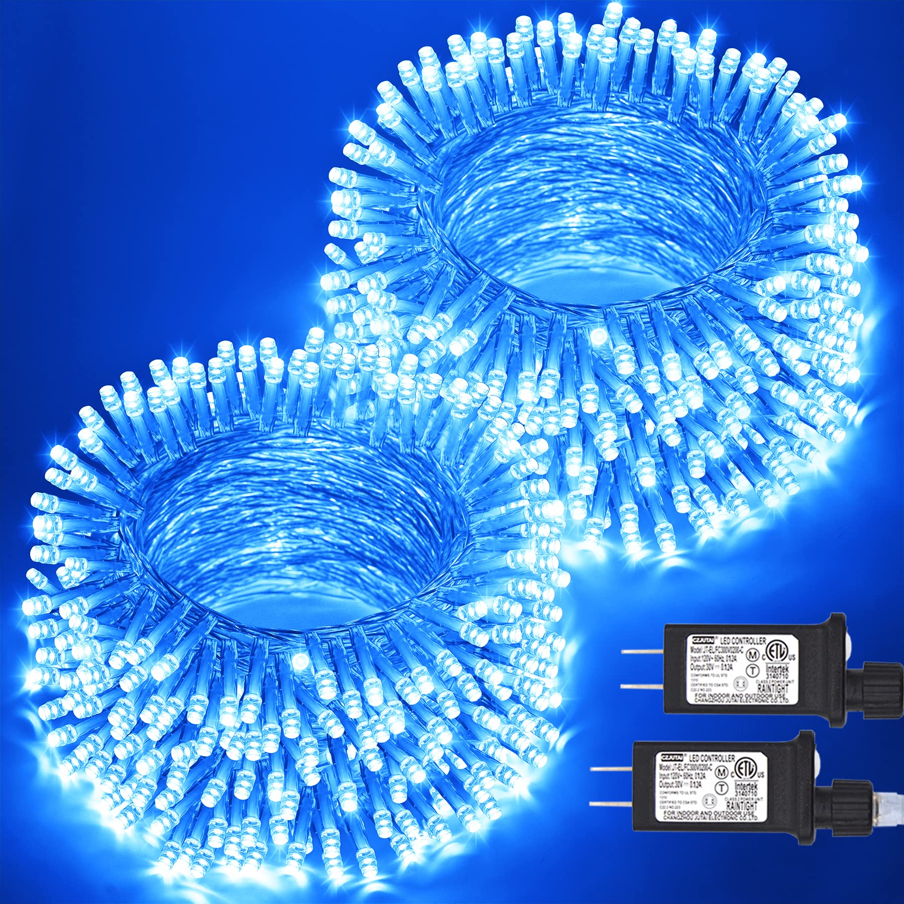 JMEXSUSS 2 Pack 100 LED Blue Christmas Lights - 33ft Connectable Waterproof Outdoor String Lights with 8 Lighting Modes | Perfect for Christmas Tree Decor, Indoor Holiday Party, Halloween, Wedding & Garden Decoration