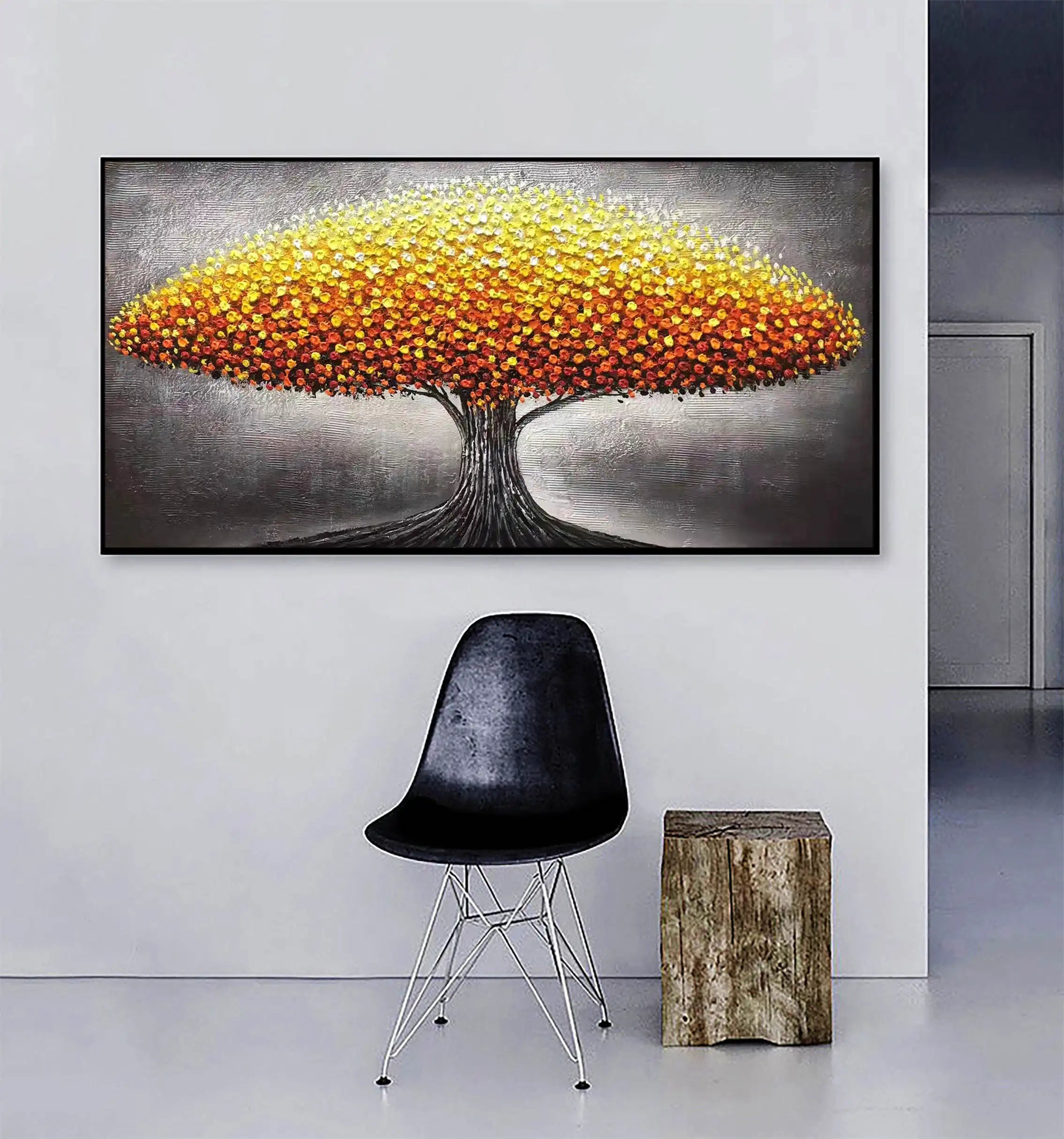 Beautiful Flower and Tree Painting #FT020 - Handmade Canvas Art for Home Decor, Living Room, Bedroom & Office Wall