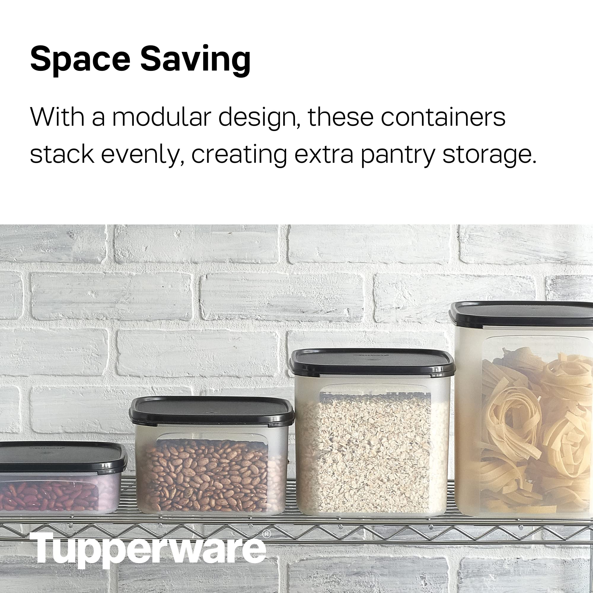Tupperware Modular Mates Square Food Storage Containers Set - 4-Piece Airtight BPA-Free Kitchen Organizers (5,11,17,23 Cup) with Lids - Dishwasher Safe for Flour, Sugar, Cereal & Pantry Organization