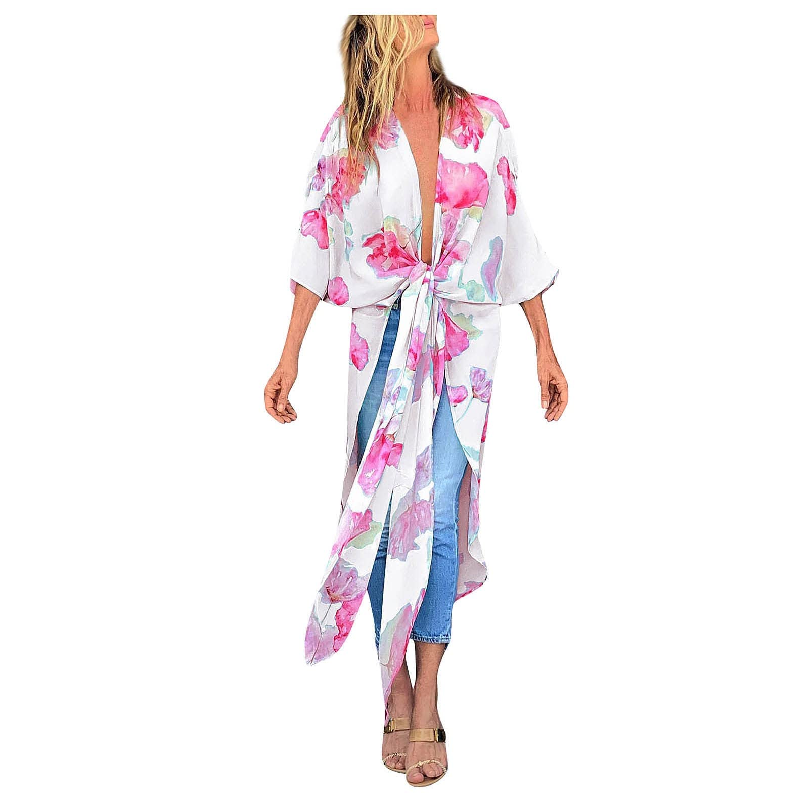 Women's Chiffon & Rayon Beach Cover Up - Flowy Kimono Cardigan Bikini Cover Up for Summer, Swimwear Wrap, Loose Casual Blouse - Perfect for Poolside, Vacations & Beach Outings