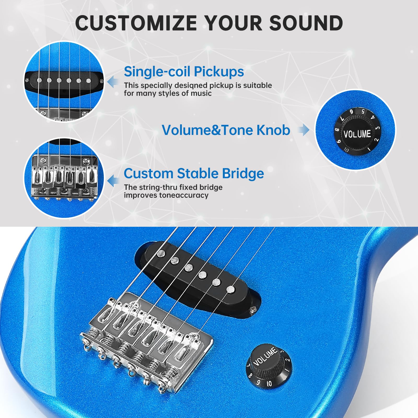 **30 Inch Kids Electric Guitar Beginner Kit - ST Style Mini Electric Guitar for Boys & Girls with 5W Amp, Strap, Gig Bag, Tuner & Picks (Blue) - Perfect for Learning, Practice & Performances**