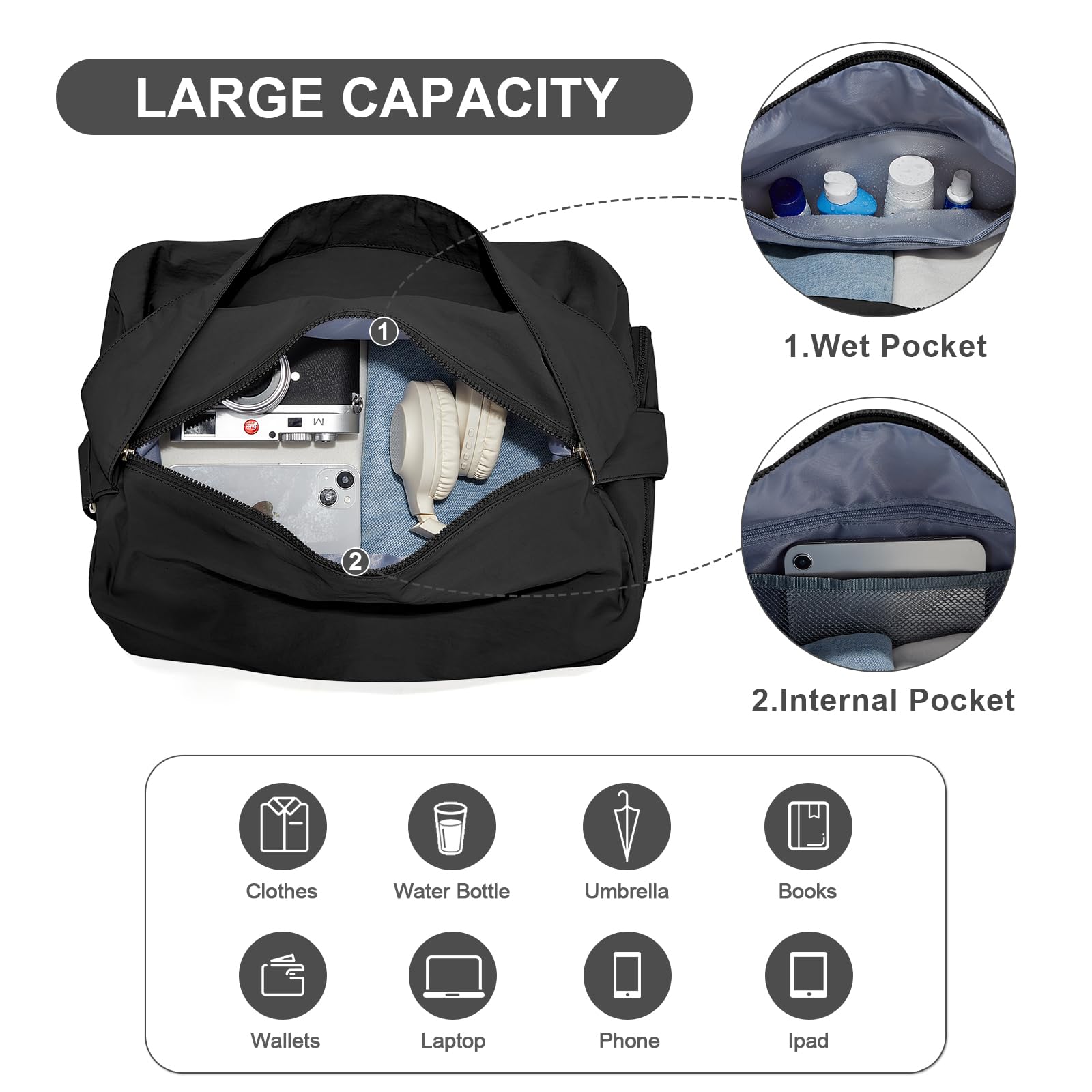 Small Gym Bag with Shoe Compartment - Waterproof Workout Duffle Bag for Women, Lightweight Travel & Sports Tote for Yoga, Dance, Swimming & Overnight Trips - Perfect for Gym, Travel & Fitness Activities