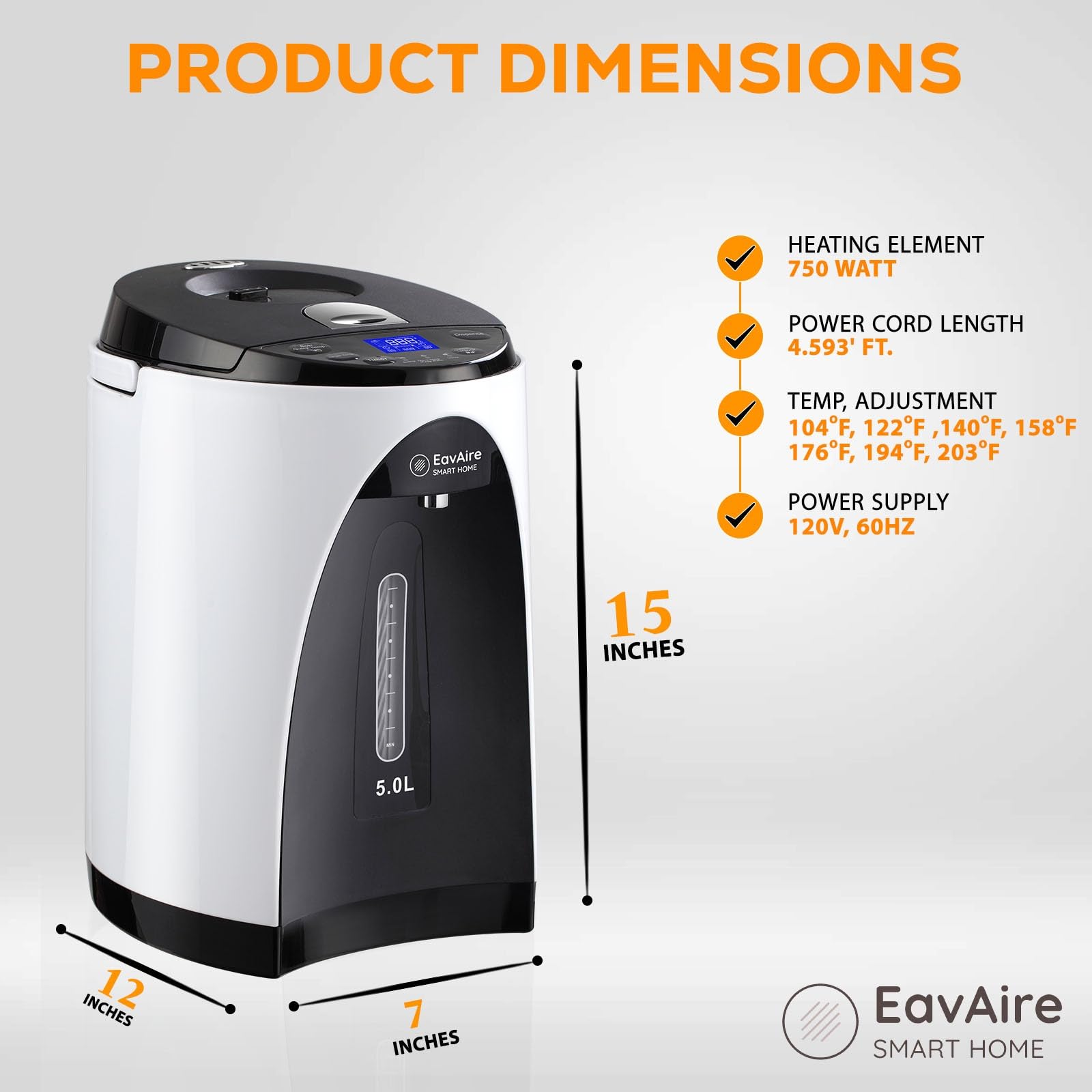 Electric Water Boiler Kettle with Temperature Display - 5L Capacity, Child-Safe Lock & Quick Boil Options - Perfect for Tea, Coffee & Shabbat Use in Home or Office