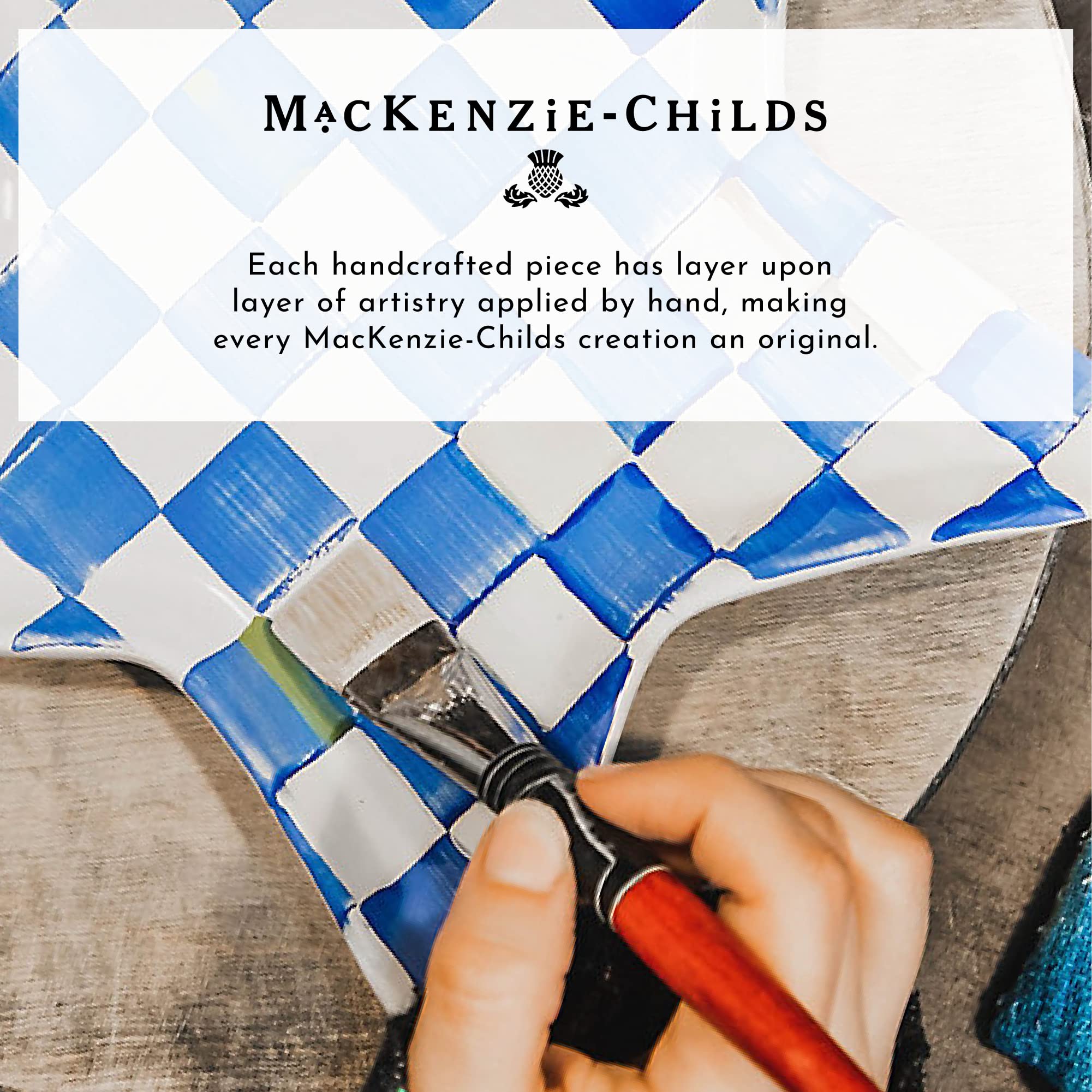 MACKENZIE-CHILDS 8-Inch Enamel Salad and Dessert Plate - Blue-and-White Royal Check Design - Perfect for Appetizers, Cakes, and Small Dishes - Elegant Table Setting for Parties, Tea Time, and Home Decor