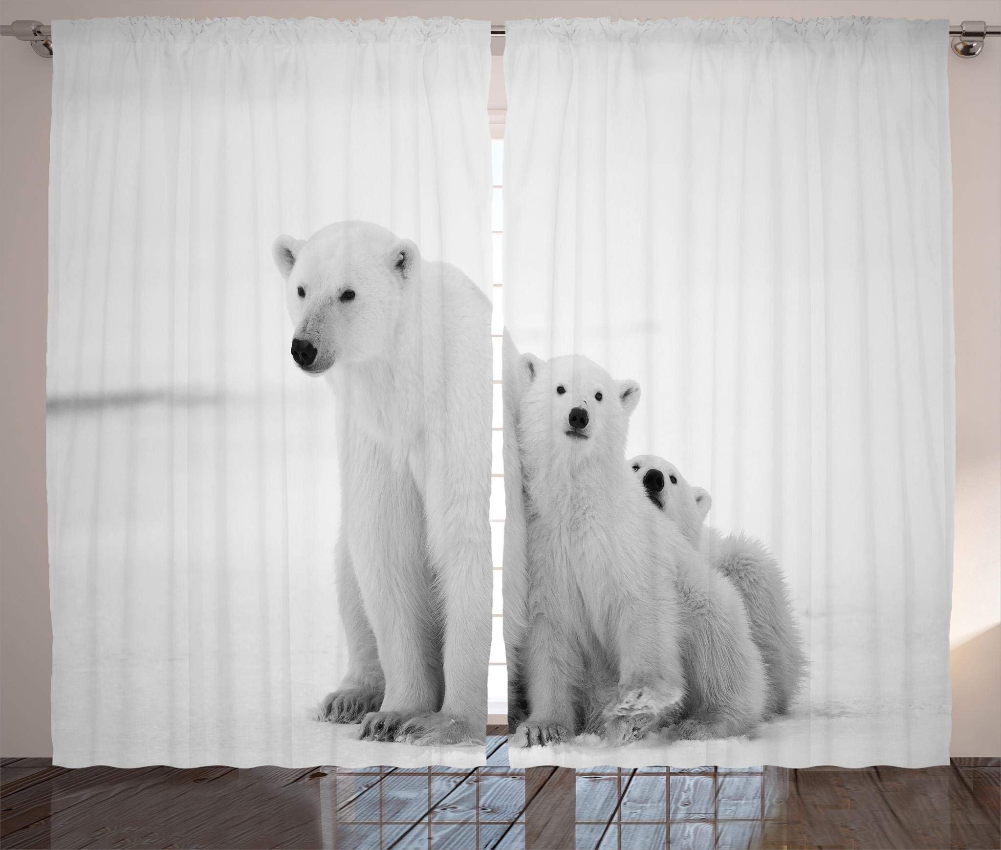 Ambesonne Sea Animals Curtains - Polar Bear Family with 2 Cubs in Snowy Winter North Scene, 2-Panel Window Drapes for Living Room & Bedroom, 108