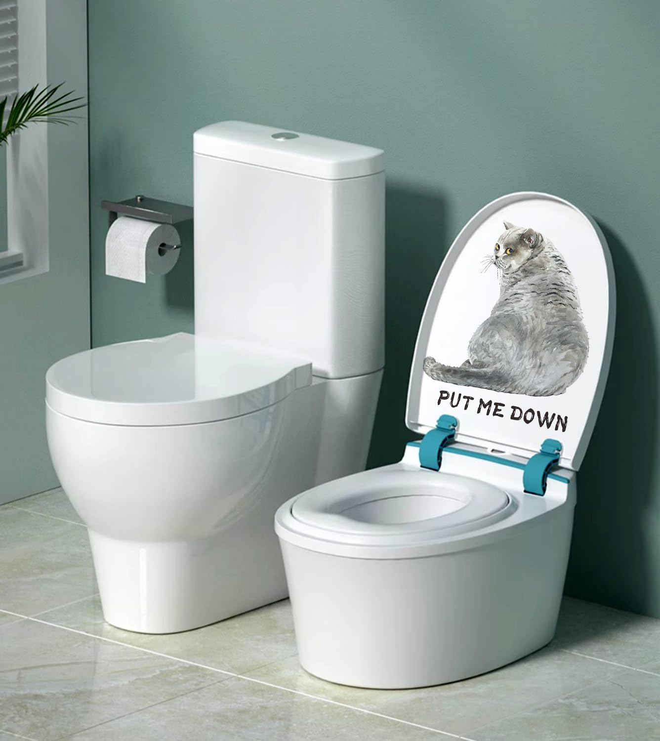 Funny Cat Toilet Lid Stickers - Waterproof Removable Vinyl Decals for Bathroom Decor, Kitty Animal Design, No Residue - Perfect for Bathroom, Washroom, Lavatory & Nursery Decoration