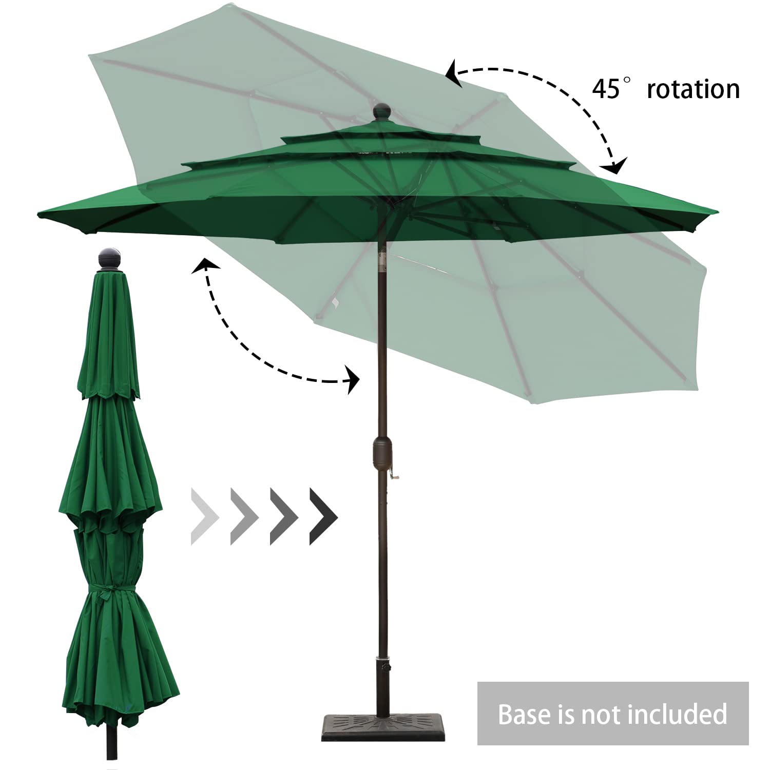 Aoodor 10 ft Green Outdoor Patio Umbrella with 3-Tier Design - Perfect for Backyard, Garden, Poolside, and Outdoor Dining Areas