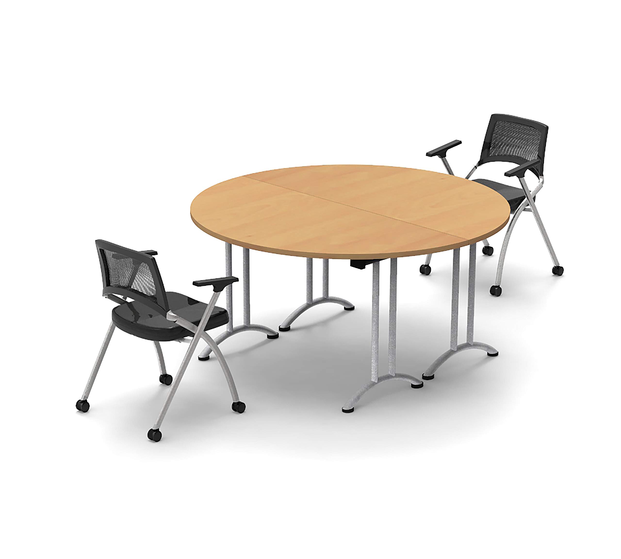 2-Person Folding Conference Table with Chairs - Beech Wood Meeting Seminar Classroom Table Model 5666 (4-Piece Set, Foldable for Storage) - Perfect for Small Offices, Home Workspaces & School Classrooms