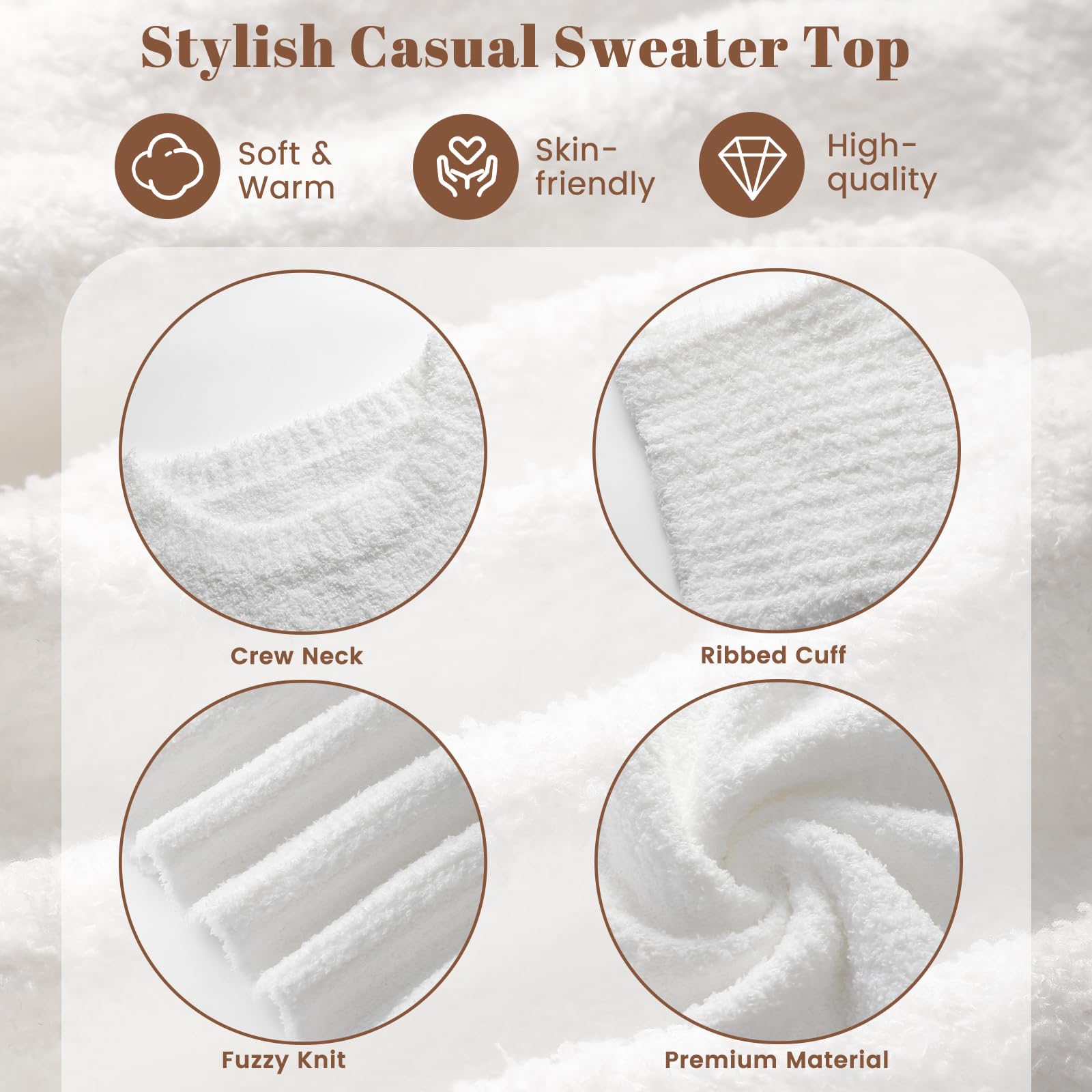 Women's Fuzzy Knit Crewneck Long Sleeve Sweater - Warm Winter Pullover Top for Fall 2025 | Cozy Casual Wear for Office, Dating & Weekend Outfits