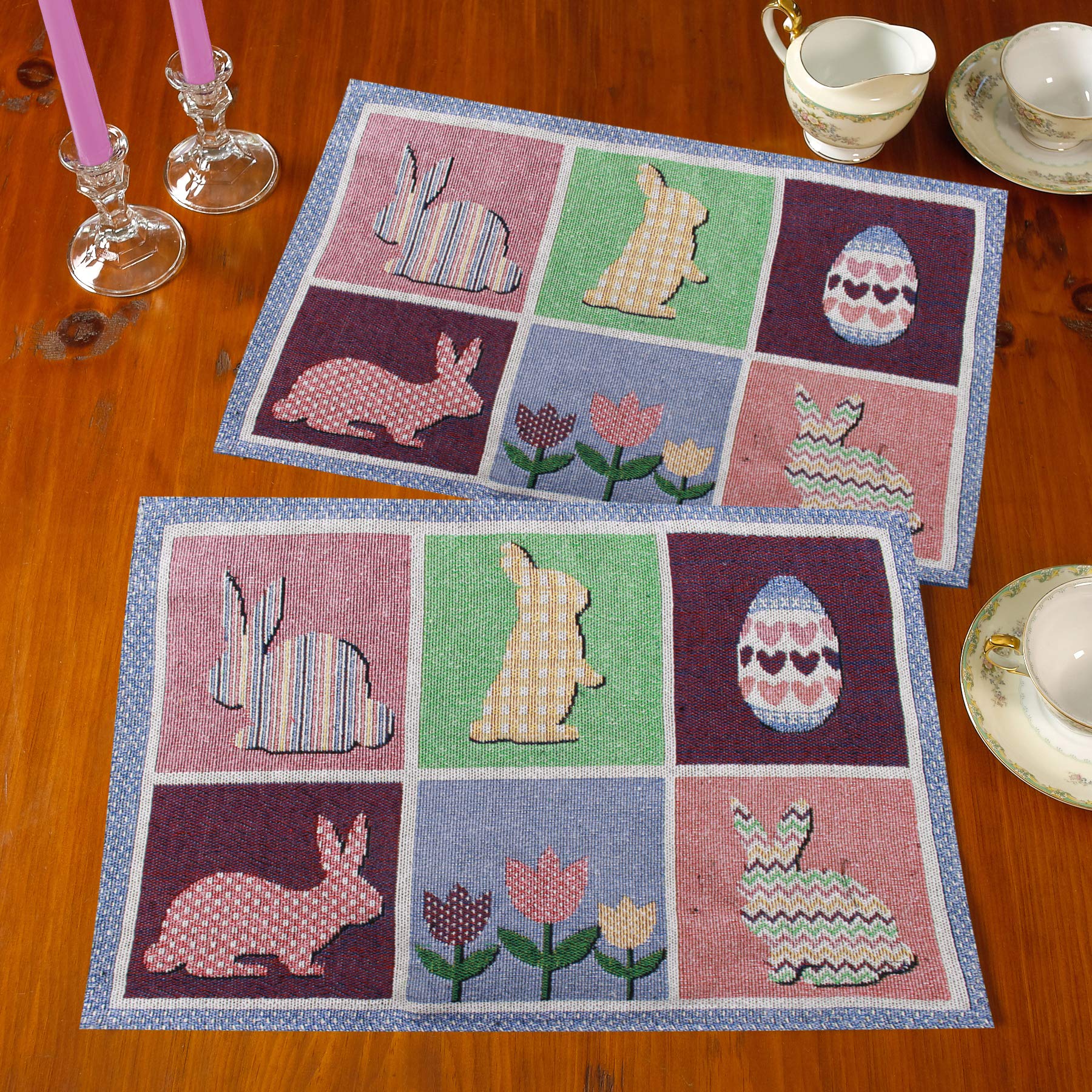 Gilbins Tapestry Table Placemats Set of 4 - Easter Bunny Eggs Design, Machine Washable Dinner Party Placemats for Holiday Decorations & Special Events - Perfect for Easter Celebrations, Spring Dining, and Home Decor