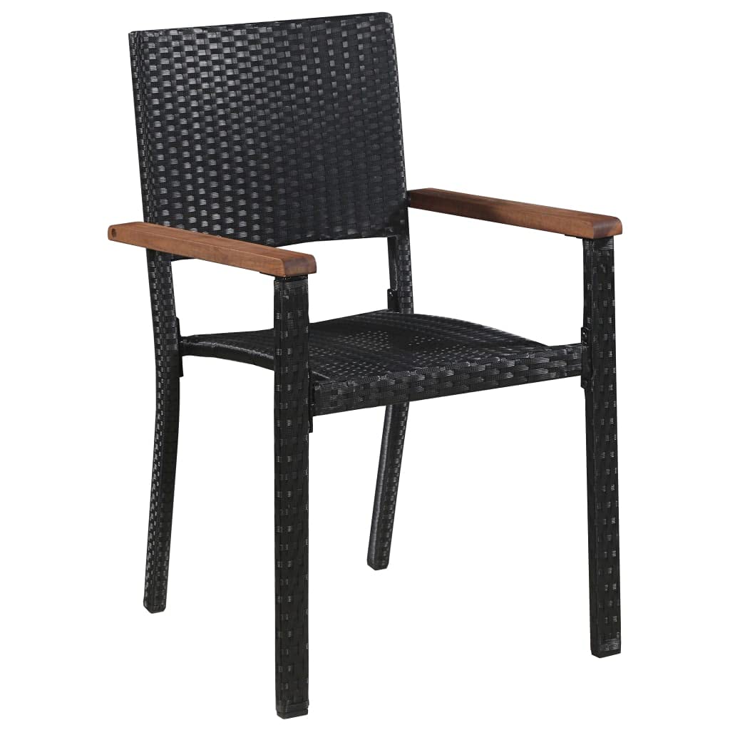 5-Piece vidaXL Patio Dining Set with Wood Tabletop - Outdoor Garden Furniture for Balcony, Deck, or Backyard - Black Poly Rattan & Acacia Wood Dining Table Set - Perfect for Outdoor Entertaining and Family Gatherings