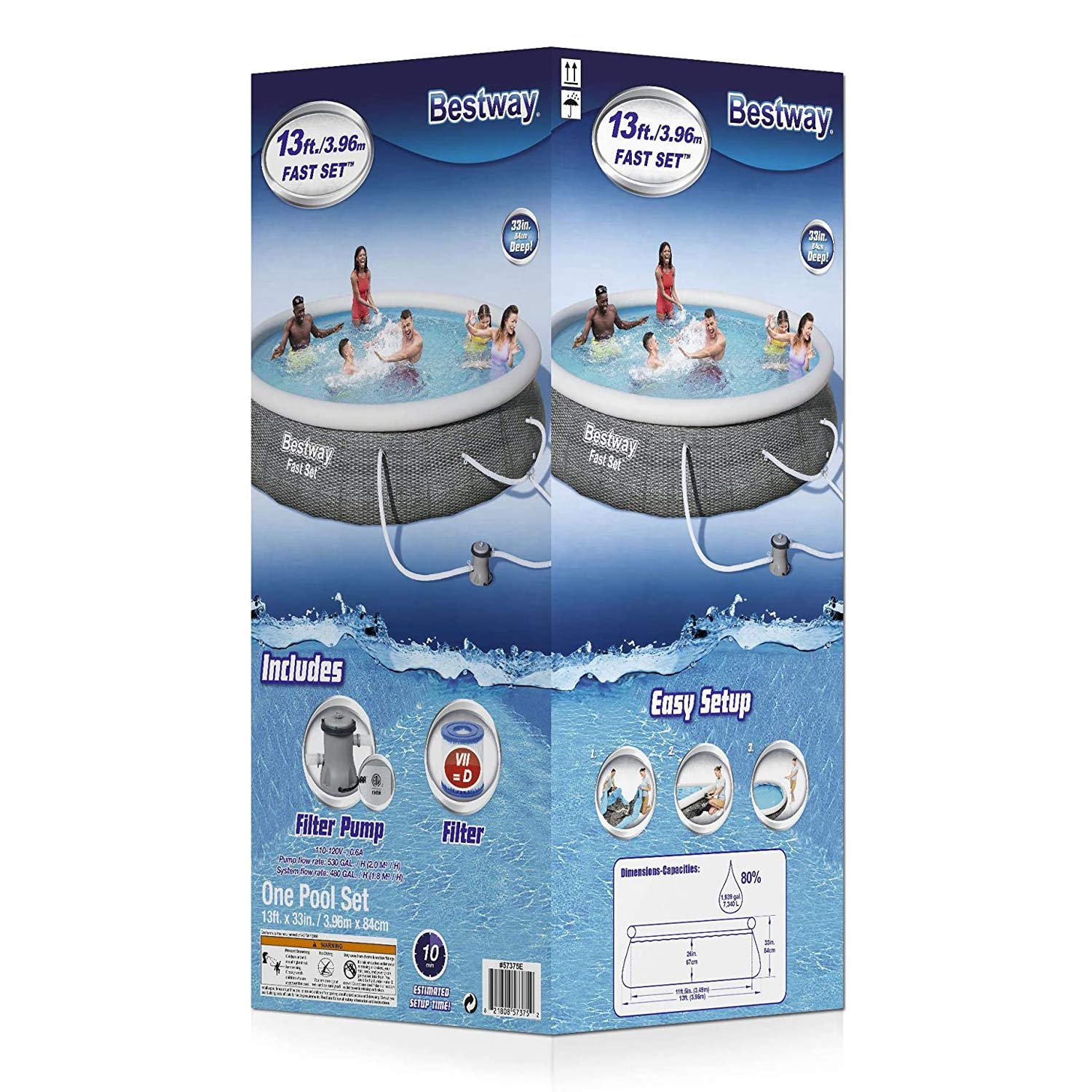 Bestway Fast Set Round Inflatable Pool Set, 13ft x 33in | Rattan Print | Circular Above Ground Pool | Includes Filter Pump & Repair Patch | Perfect for Backyard Fun, Summer Parties & Family Relaxation