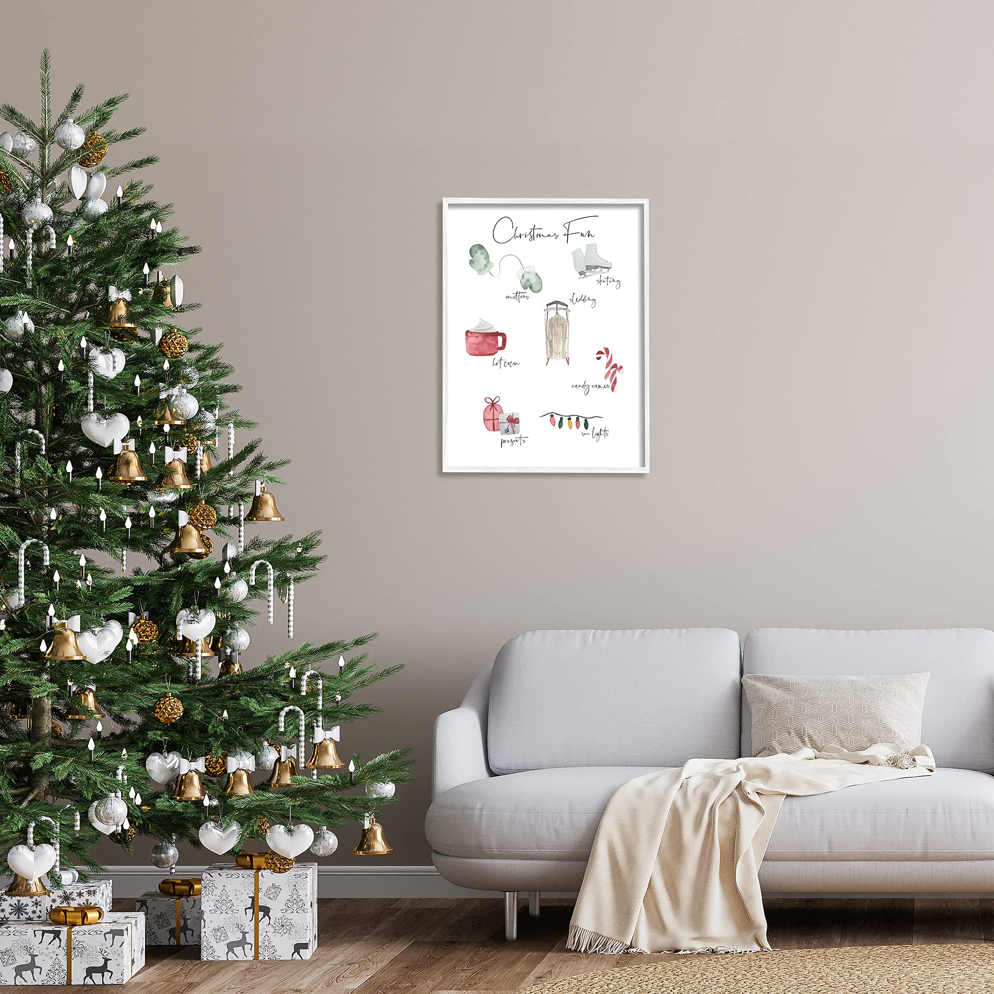 Stupell Industries Christmas Fun Illustrated Holiday Traditions Wall Art - White Framed Festive Decor by Lucille Price, 24