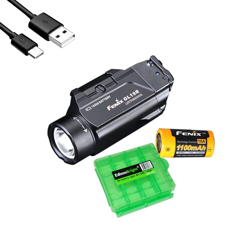 Fenix GL19R 1200 Lumen Rechargeable Tactical Flashlight - Compact Pistol Light for Handguns & Firearms with EdisonBright Cable Holder Case - Perfect for Home Defense, Hunting & Outdoor Adventures