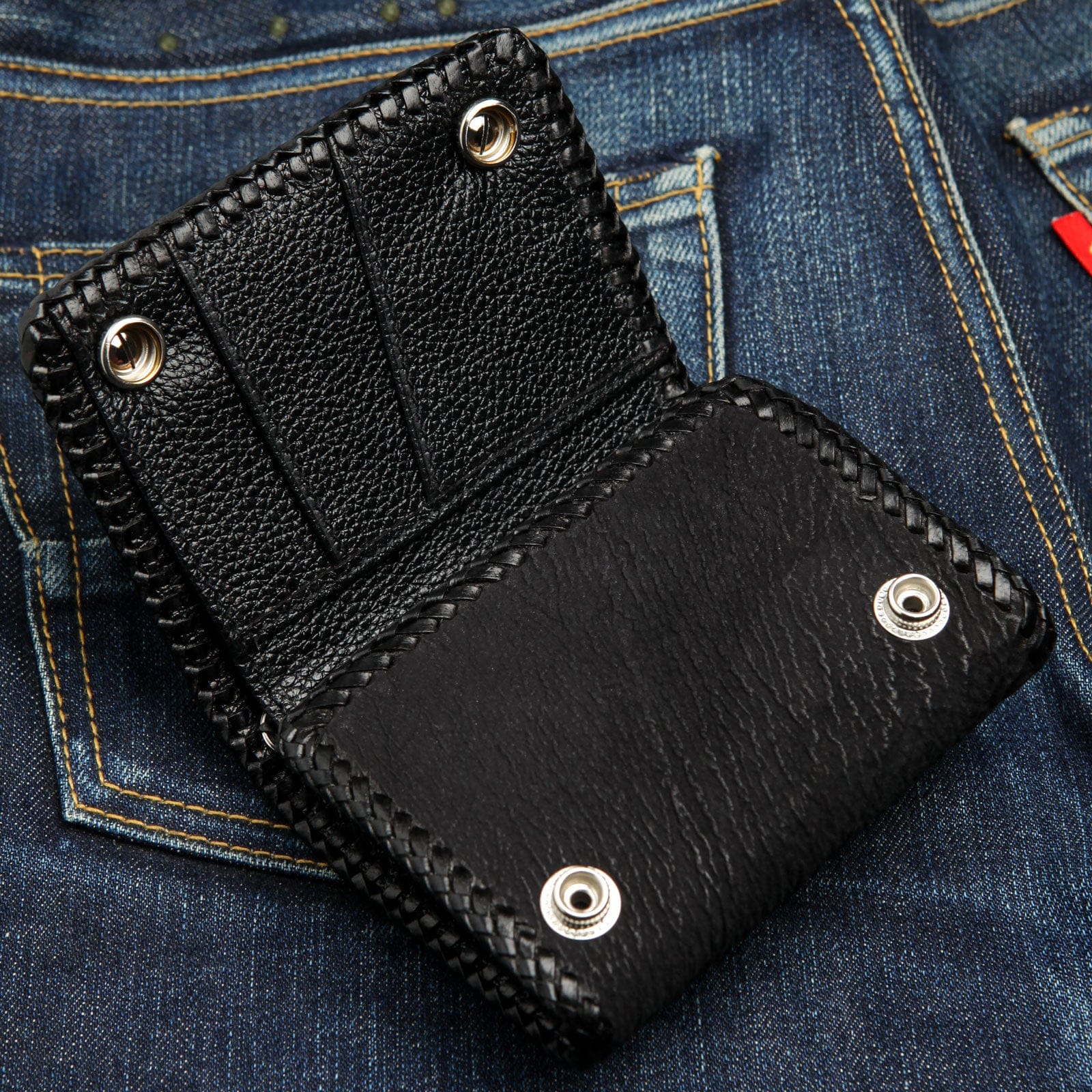 Blue Stingray Leather Gothic Cross Biker Wallet for Men - Punk Style Chain Wallet with ID Window & Card Slots - Perfect for Motorcycle Riders & Gothic Fashion Enthusiasts