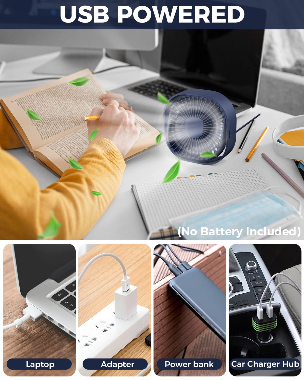 4 Inch Small USB Desk Fan - 3-Speed Portable & 360° Rotatable Mini Cooling Fan with USB Power for Home, Office, Bedroom, Dorm | Perfect for Indoor & Outdoor Use, Summer Cooling, and Gifts