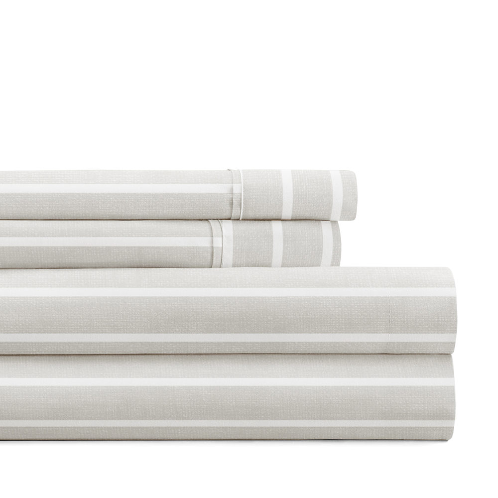 Distressed Awning Stripe 4-Piece Cotton Sheet Set - Soft & Breathable Bedding for Comfortable Sleep - Perfect for Master Bedroom, Guest Room & Dorm