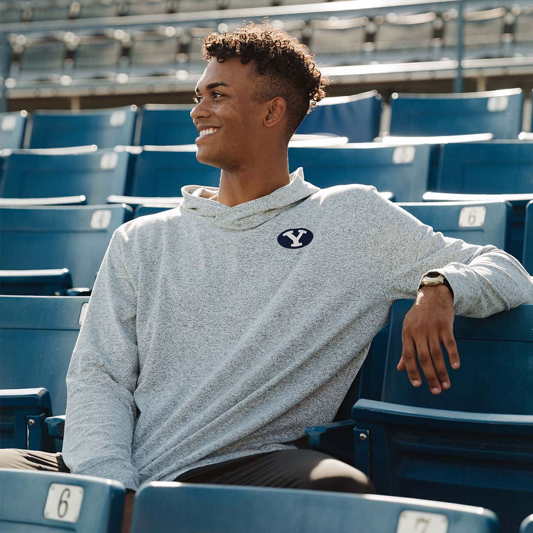 BYU Men's Travel Hoodie - Soft Heather Grey Pullover Sweatshirt for Casual Wear, Outdoor Adventures & Campus Life