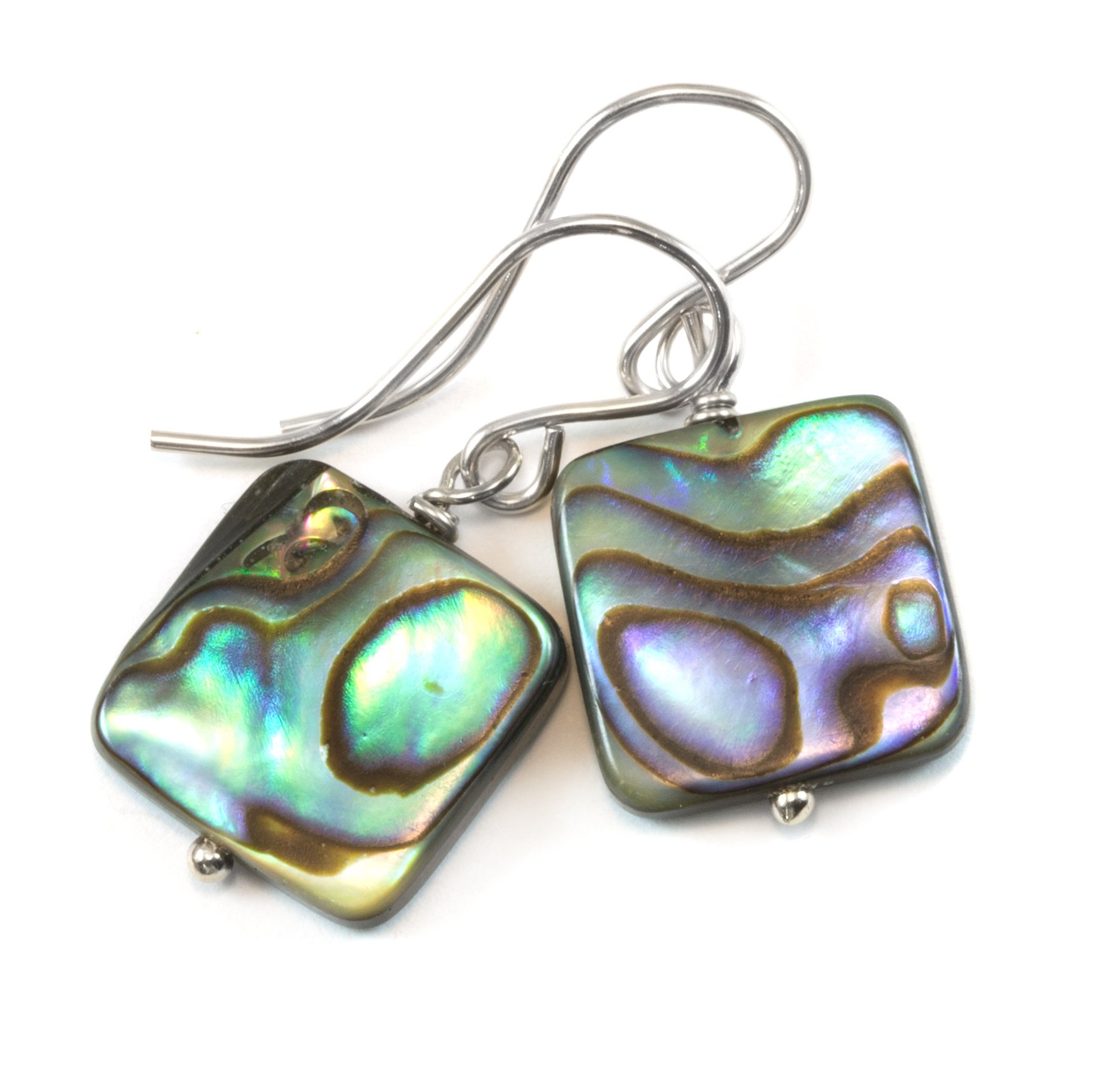 Elegant Mother of Pearl Earrings | Abalone Paua Shell Dangle Earrings in Peacock Blue | Simple Square MOP Jewelry for Women | Perfect for Everyday Wear, Office & Special Occasions