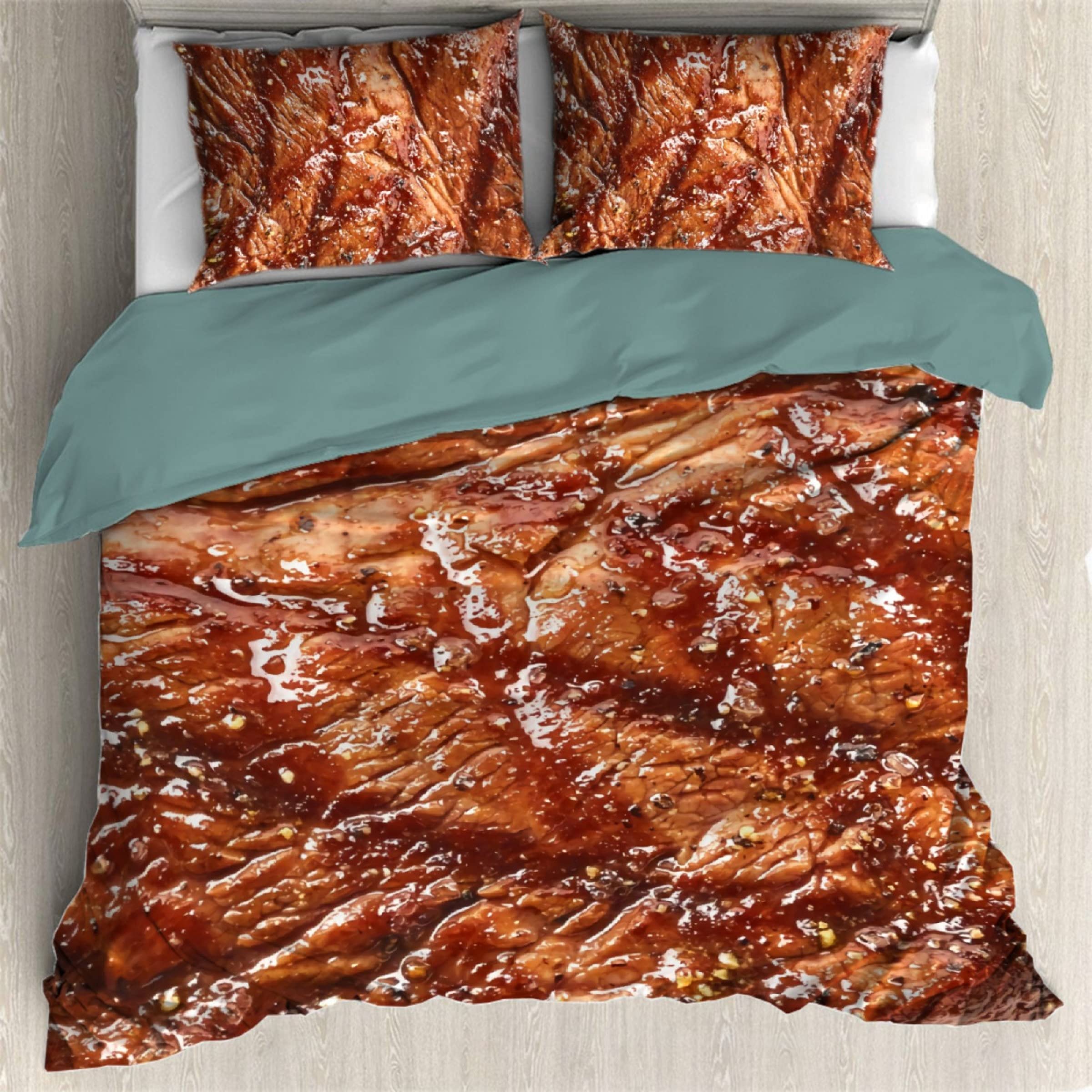 Premium Beef Steak Duvet Cover Set - Twin Size 3pc Microfiber Comforter Cover with Zipper Closure & 2 Pillow Shams | Ultra Soft Lightweight Bedding for All Seasons | Perfect for Guest Rooms, Dorms & Cozy Bedroom Decor