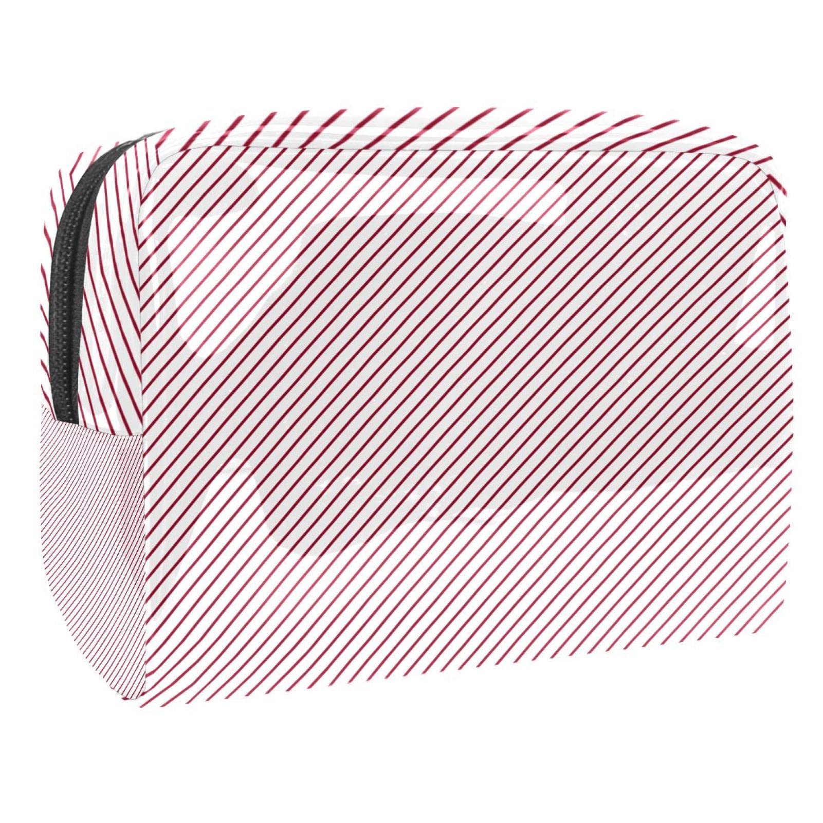 Red Stripe Large Makeup Bag with Zipper - Travel Cosmetic Organizer for Women & Girls | Perfect for Travel, Gym, and Daily Essentials Storage
