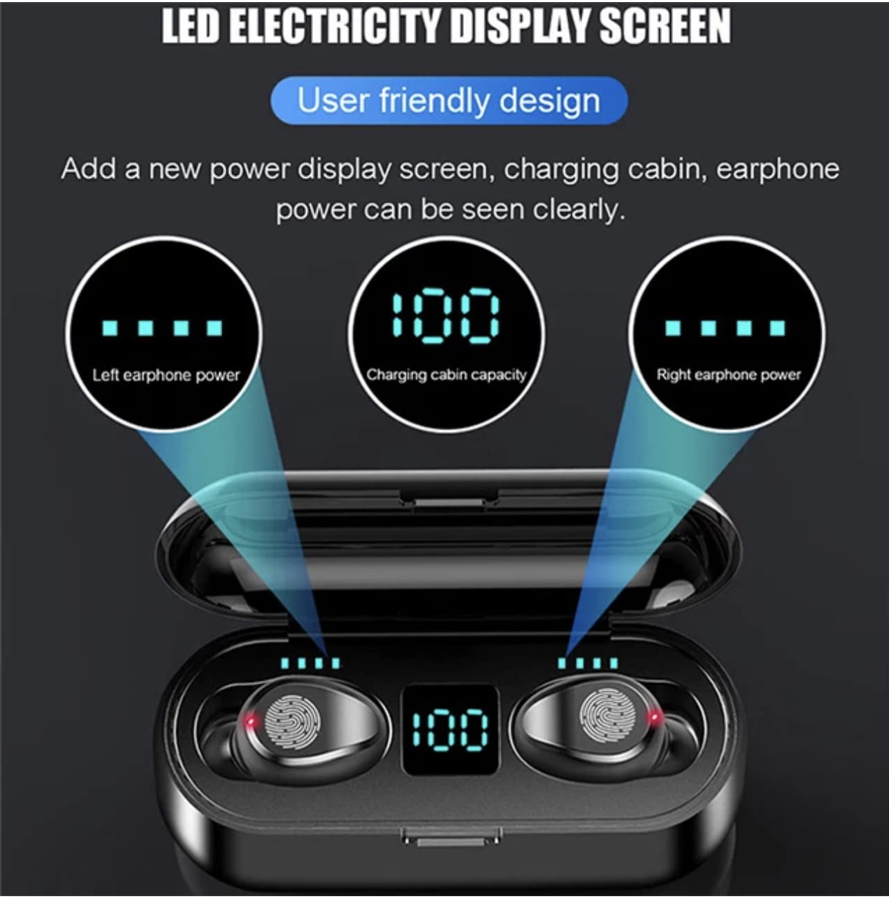 Wireless Bluetooth Earbuds F9 5.0 - IPX5 Waterproof Touch Control TWS Stereo Earphones for Sports, Running, Gym & Workout - Mini Stealth In-Ear Headphones for iPhone Android Phones
