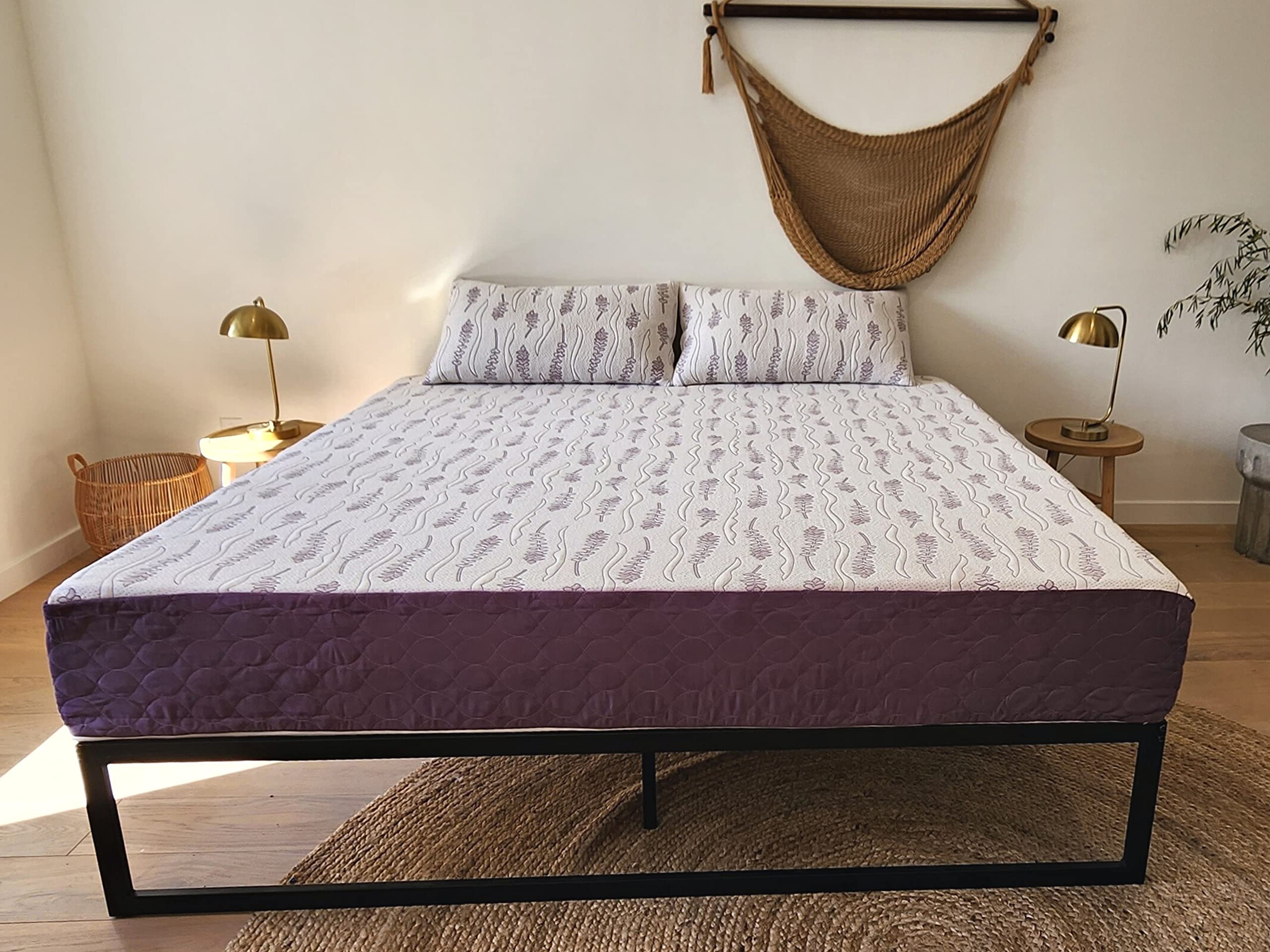 Lavender Luxury 10-Inch Gel-Infused Memory Foam Mattress & Pillows Set - CertiPUR-US Certified, Made in USA, Bed-in-a-Box (Eastern King) - Perfect for Back Pain Relief & Pressure Point Support in Master Bedrooms