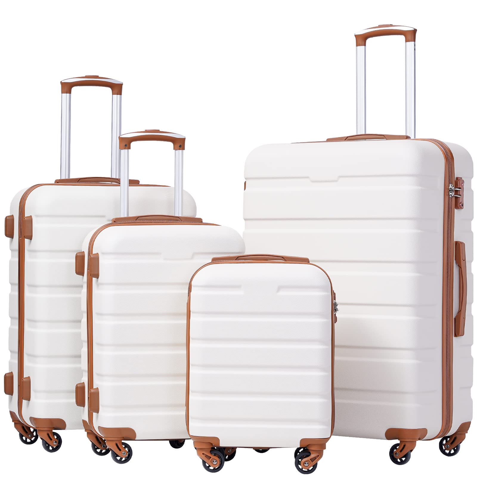 Coolife 3-Piece Hardshell Spinner Luggage Set with TSA Lock - Lightweight Suitcases for Travel (Apricot White, Family Set) | Perfect for Family Vacations, Business Trips & International Travel