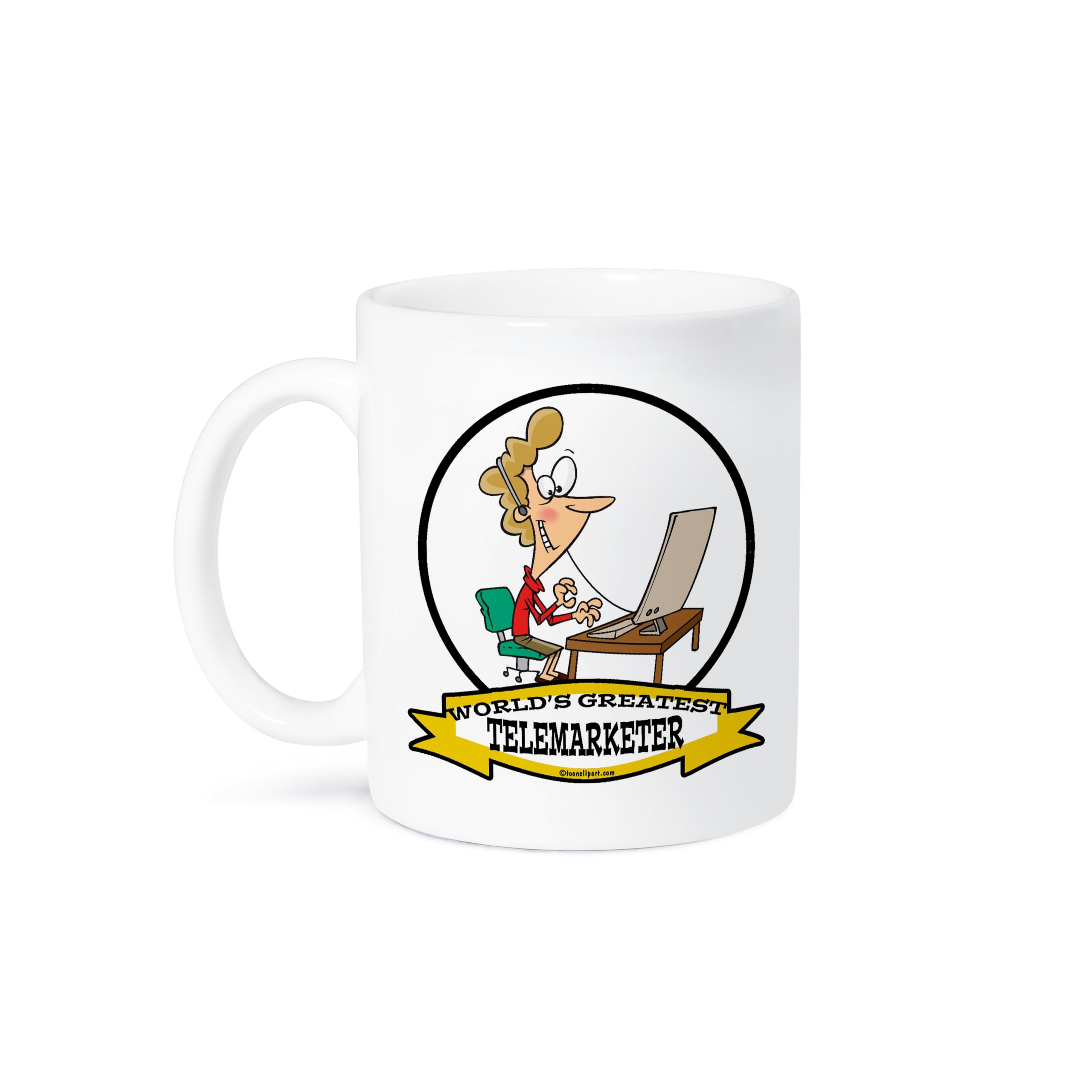 3dRose 15oz Funny Coffee Mug - World's Greatest Telemarketer Female Occupation Job Cartoon Design - Perfect Gift for Office Humor & Coffee Lovers