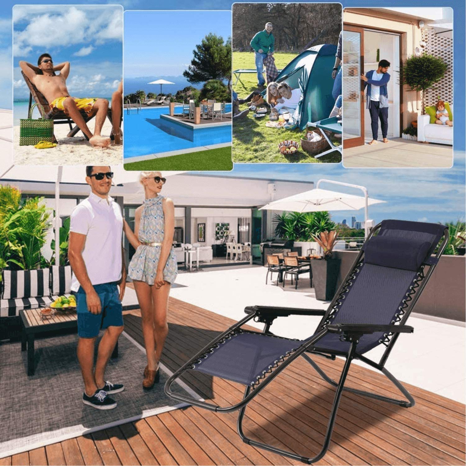 2 Pack Zero Gravity Lounge Chair - Portable Folding Outdoor Recliner with Adjustable Headrest & Cup Holder, 250lbs Capacity - Perfect for Backyard, Beach, Pool, and Lawn Relaxation