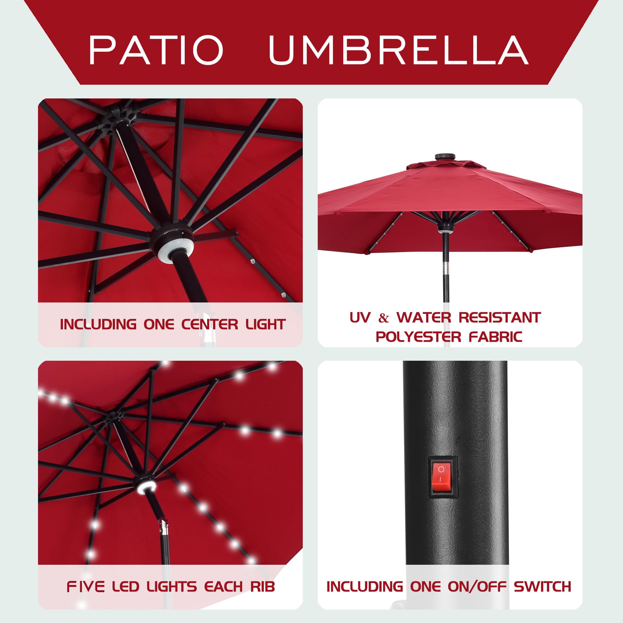10ft Solar LED Patio Umbrella with Lights - Outdoor Cantilever Umbrella with Crank & Tilt, Waterproof Sun Shade for Garden, Pool, Deck, Backyard & Outdoor Dining