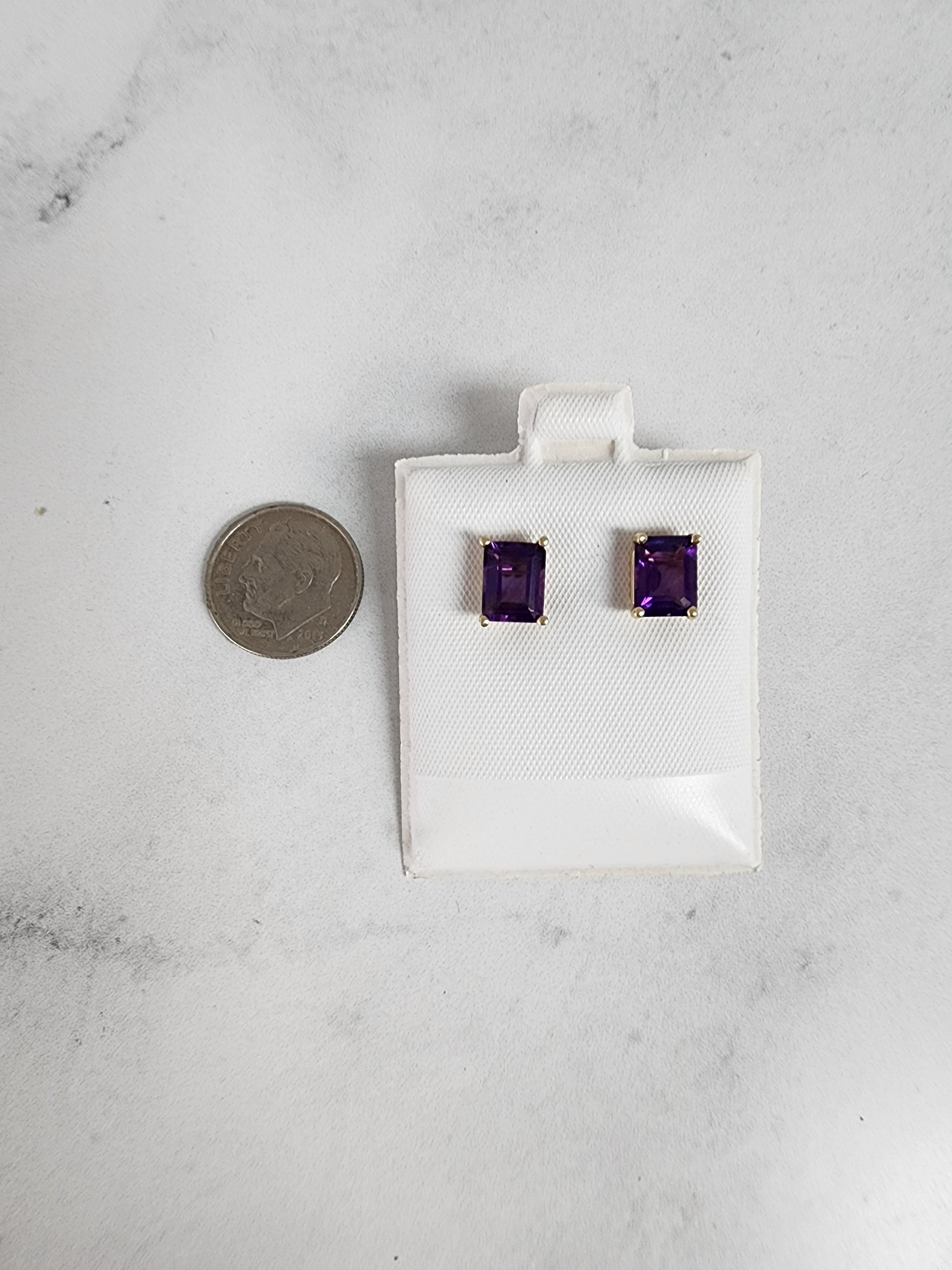 Amethyst Emerald Cut Stud Earrings for Women - 14K Gold Plated Dainty Gemstone Jewelry - Perfect for Wedding, Party & Everyday Wear