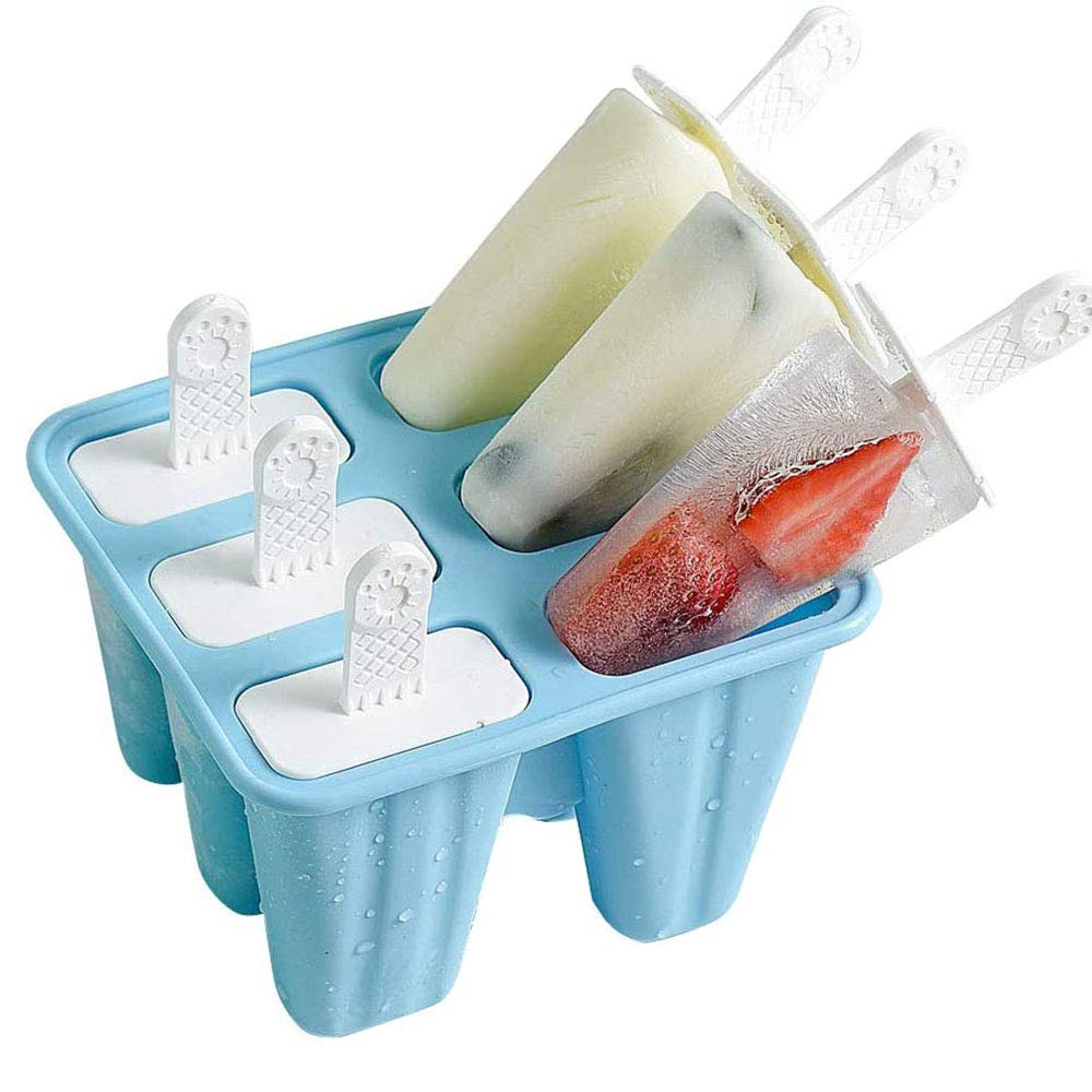 WHOVO 6-Piece BPA-Free Silicone Popsicle Molds - Reusable, Easy Release Ice Pop Maker for Homemade Frozen Treats (Blue) - Perfect for Summer Snacks, Kids Parties & Healthy Desserts