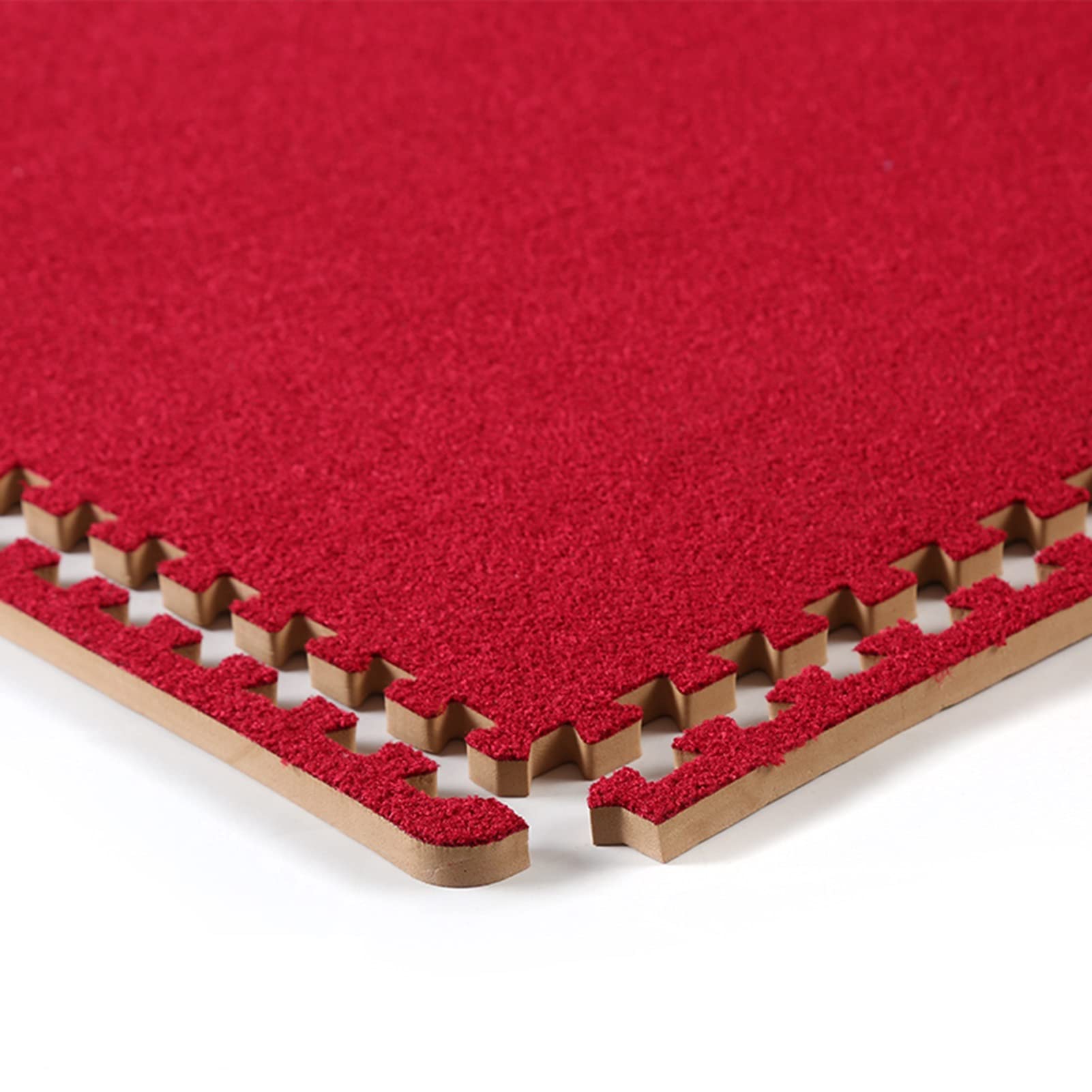 Premium Interlocking Carpet Tiles - Plush Anti-Fatigue Foam Floor Mat, Soft Puzzle Area Rug for Home & Office (Red, 30x30cm, 9-Piece Set) - Perfect for Playrooms, Gyms, and Nursery Flooring