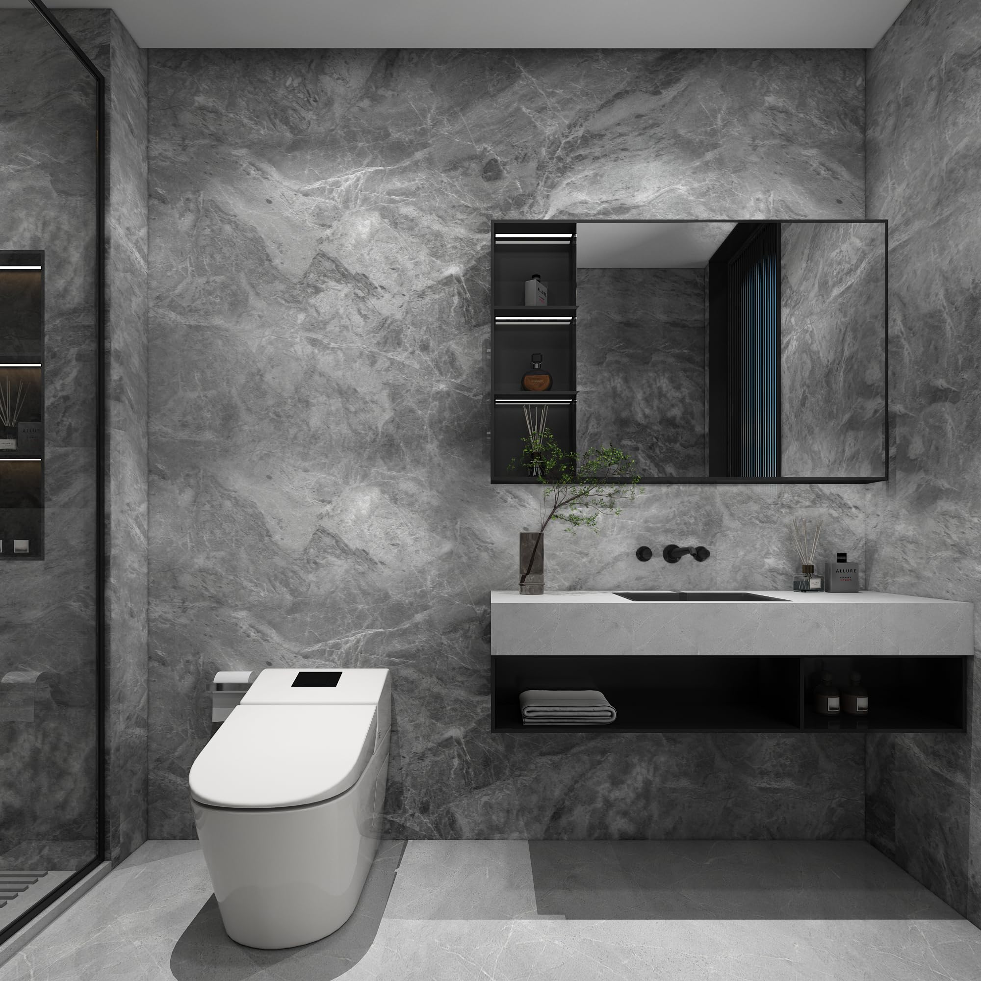 Gray Marble Contact Paper - Textured Granite Peel & Stick Wallpaper - Waterproof Removable Vinyl Wrap for Countertops, Kitchen Tables, Cabinets & Furniture - Easy DIY Matte Finish Decoration