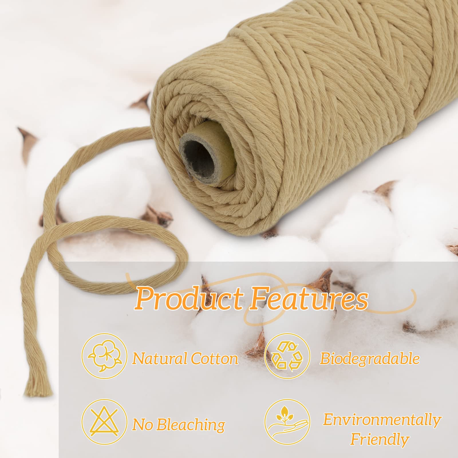 4mm Single Strand Macrame Cord - 110 Yards Black Natural Cotton Rope Yarn for Wall Hangings, Plant Hangers, DIY Crafts & Home Decor | Perfect for Bohemian Decor, Handmade Jewelry & Macrame Projects
