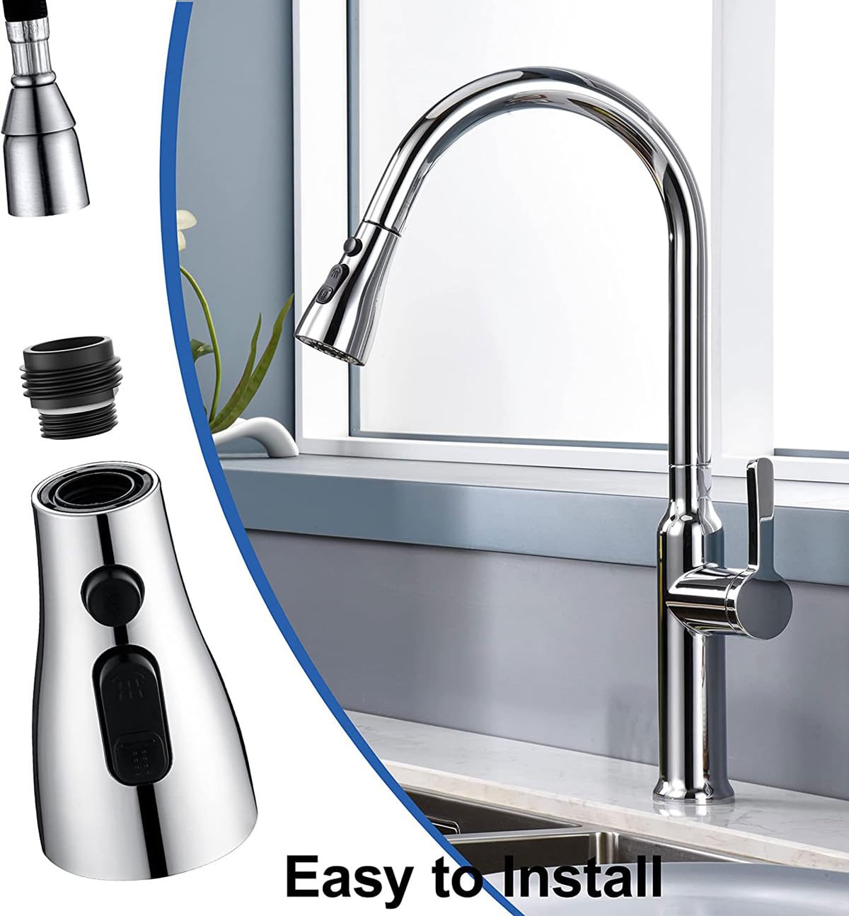 3 Mode Kitchen & Bathroom Tap Aerator - Anti-Splash Shower Head with 9 Adapters (Silver) | Perfect for Water Conservation & Gentle Rinsing in Sinks, Dishes & Handwashing
