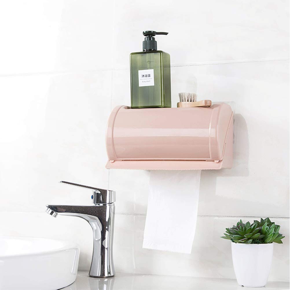 Cabilock 1-Piece No Drill Toilet Paper Holder - Waterproof Bathroom Tissue Roll Mount with Strong Adhesive, Pink - Perfect for Small Bathrooms, RVs & Apartments